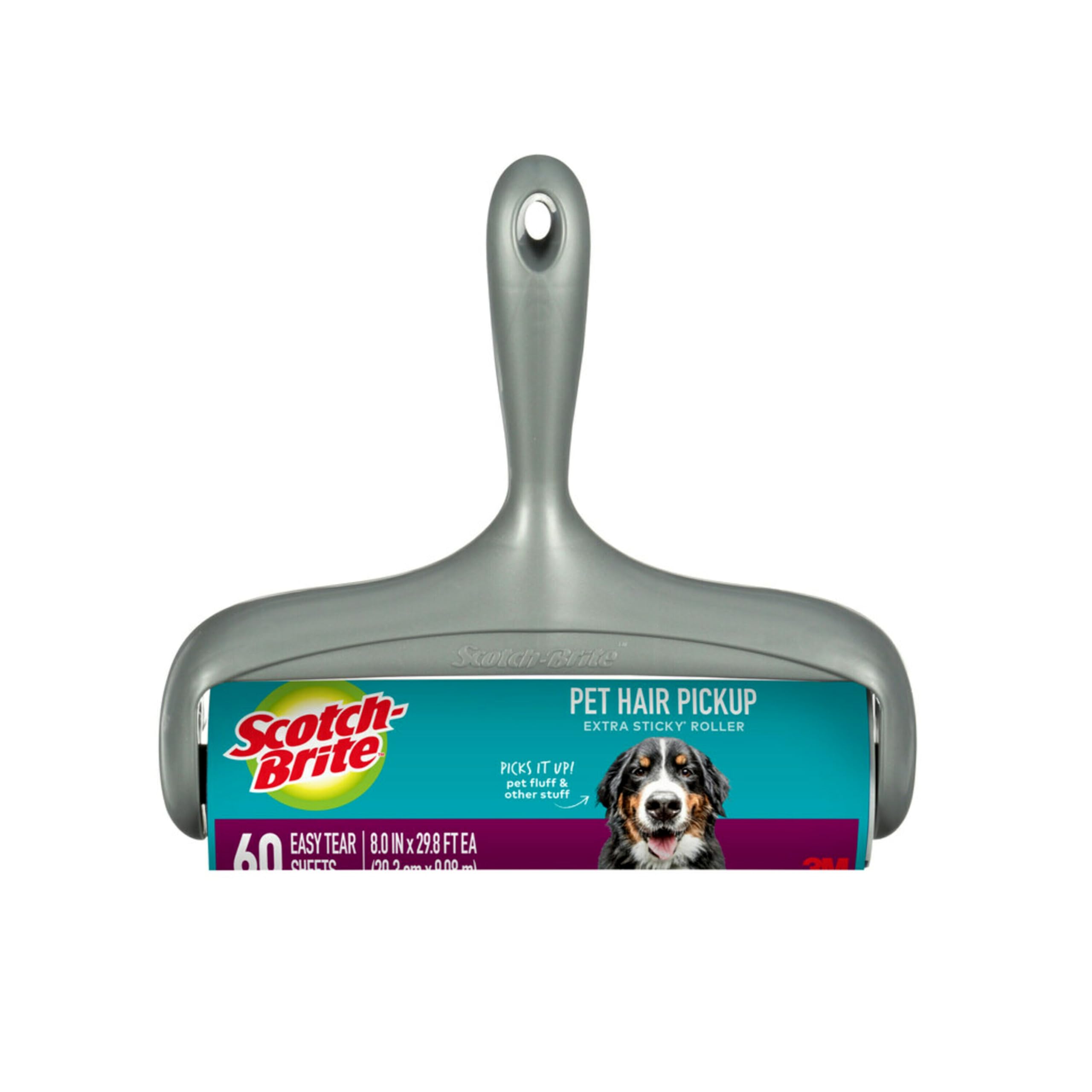 Scotch-Brite Pet Hair Pickup Extra Sticky Large Lint Roller, Designed for Removing Fur + Fluff on Couches, Clothes, Dog and Cat Beds, & More, 1 Pack, 60 Easy-Tear Adhesive Sheets Total