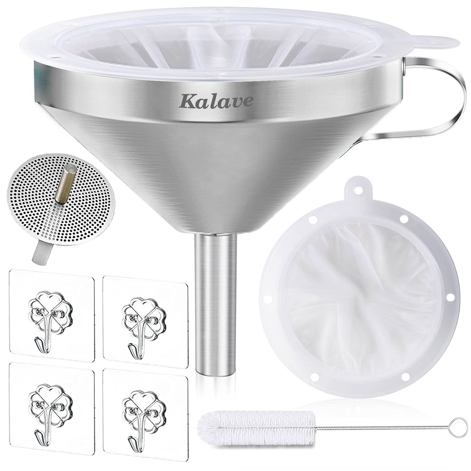 KALAVE Premium Stainless Steel Funnel, 5 Inch Food Grade Kitchen Funnels with 200 Mesh Food Filter Strainer for Filling Bottles, Oils, Juice, Wine, Coffee, Milk