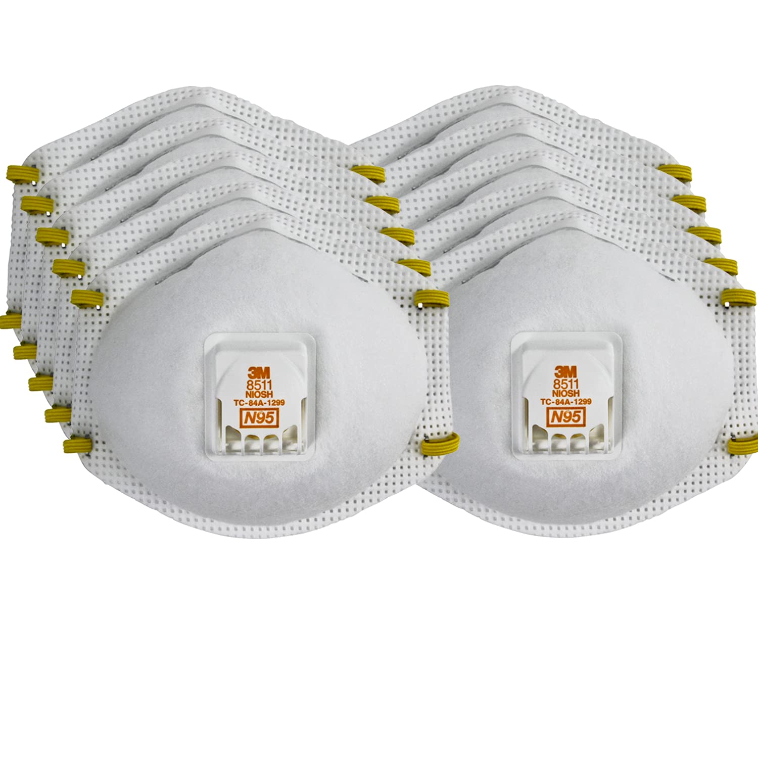 3M Partikel-Atemschutzmaske 8511, 10 Stück, N95, NIOSH-Zulassung, Cool-Flow-Ausatemventil, Einweg, geflochtenes Komfortband, M-Nasenclip, Persönliche Schutzausrüstung