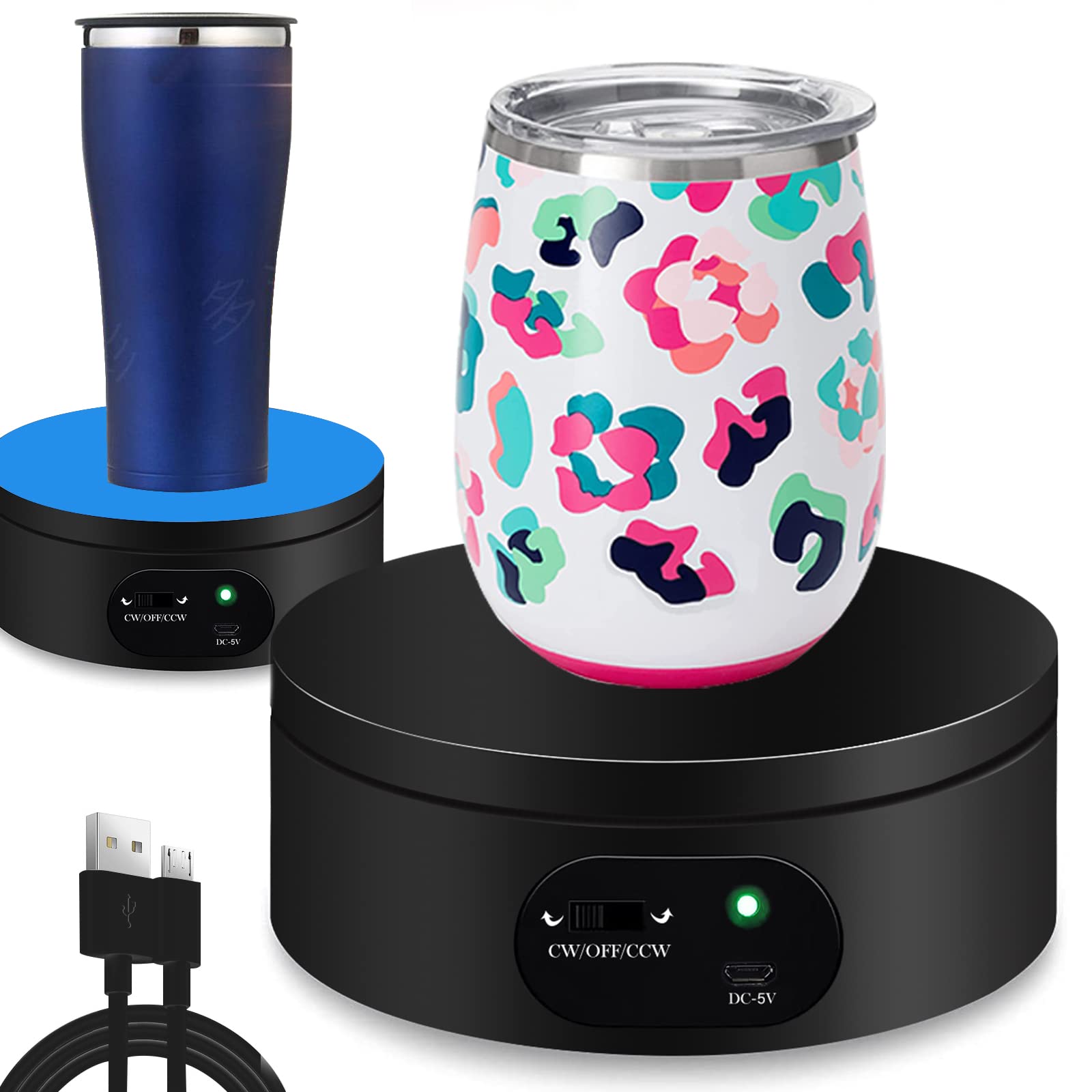 YVV Motorisierter drehbarer Ausstellungsständer, Drehplatte für Epoxid-Glitzerbecher, 360 automatische, geräuschlose Drehscheibe, Zubehör für Becherherstellung, Basis für Produktvideoshow, Schwarz 4.72in