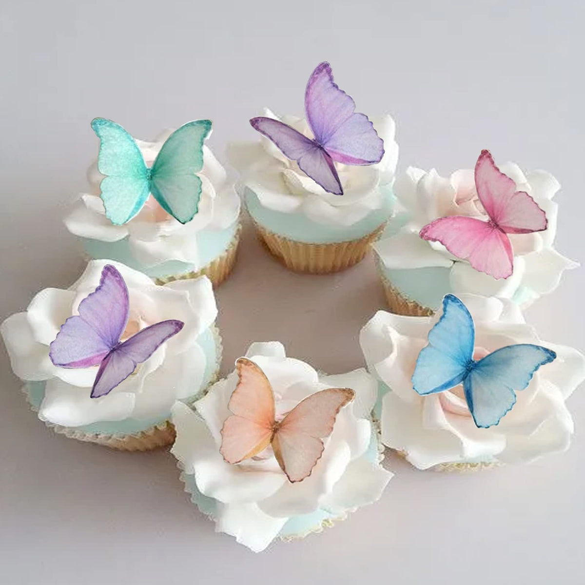 GEORLD Essbare Oblaten-Schmetterlinge, 48 Stück, Lila, bunte Tortendekorationen, Cupcake-Topper in verschiedenen Farben