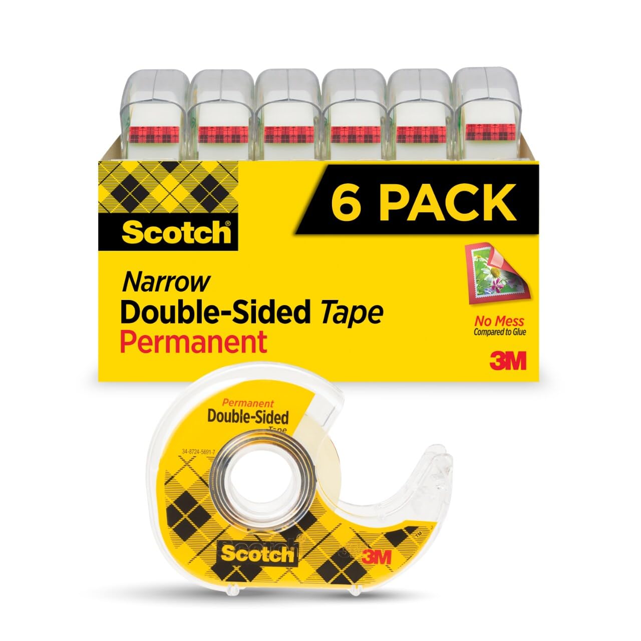 Scotch Double Sided Tape, Back to School Supplies, Essential for Scrapbooking, Card Making and Arts and Crafts Projects for Art Classes, 0.50 in. x 500 in., 6 Tape Rolls with Dispensers