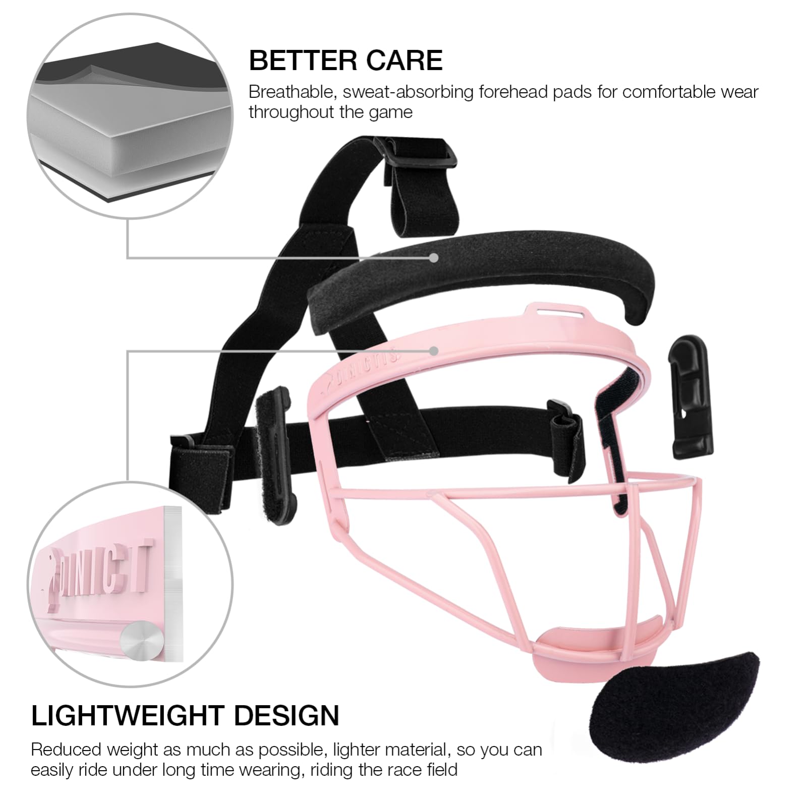 Dinictis Softball Face Mask, Lightweight, Comfortable, with Wide Field Vision, Durable and Safe Face Guards, Premium Protective Softball Fielder's Mask-Pink-Youth(M)