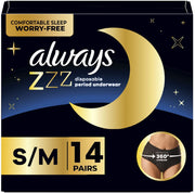 Always ZZZ Overnight Disposable Period Underwear for Women Small/Medium, 360° Coverage for Worry-Free Nights, 14 Count (2 Packs of 7)