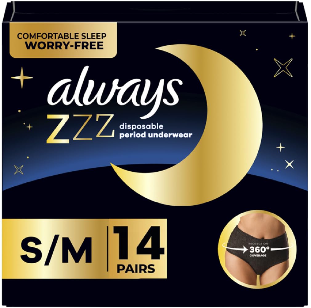 Always ZZZ Overnight Disposable Period Underwear for Women Small/Medium, 360 degrees Coverage for Worry-Free Nights, 14 Count (2 Packs of 7)