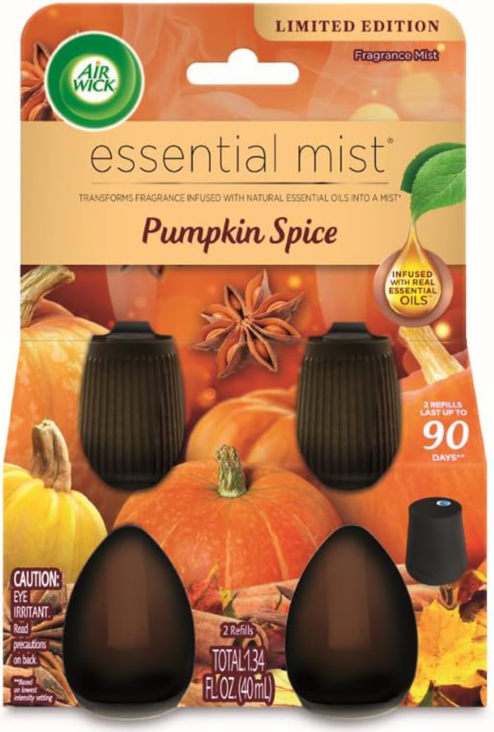 Air Wick Essential Mist Nachfüller, 2 Stück, Kürbisgewürz, Herbstduft, ätherische Öle, Lufterfrischer