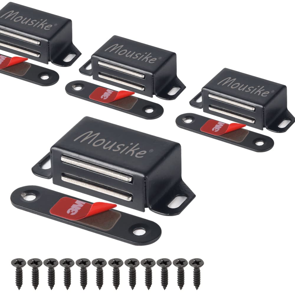 Mousike Schrankschlösser 30lb Schwarz Türmagnete mit starker Magnetkraft für Küchenschrank, Kleiderschrank, Schranktür, Schubladenverschluss 4 Stück