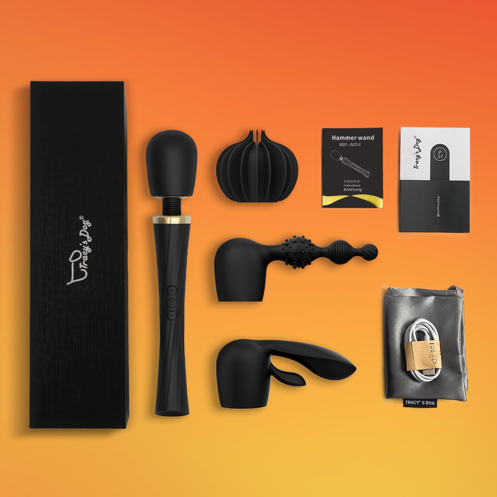 Tracy's Dog Wand Vibrator Kit for Couples, Powerful Cordless Vibrating Wand with 3 Attachments for Clitoral, G-Spot & Anal Stimulation, 5 Vibration Modes & 3 Speeds, Adult Sex Toys for Women & Partner