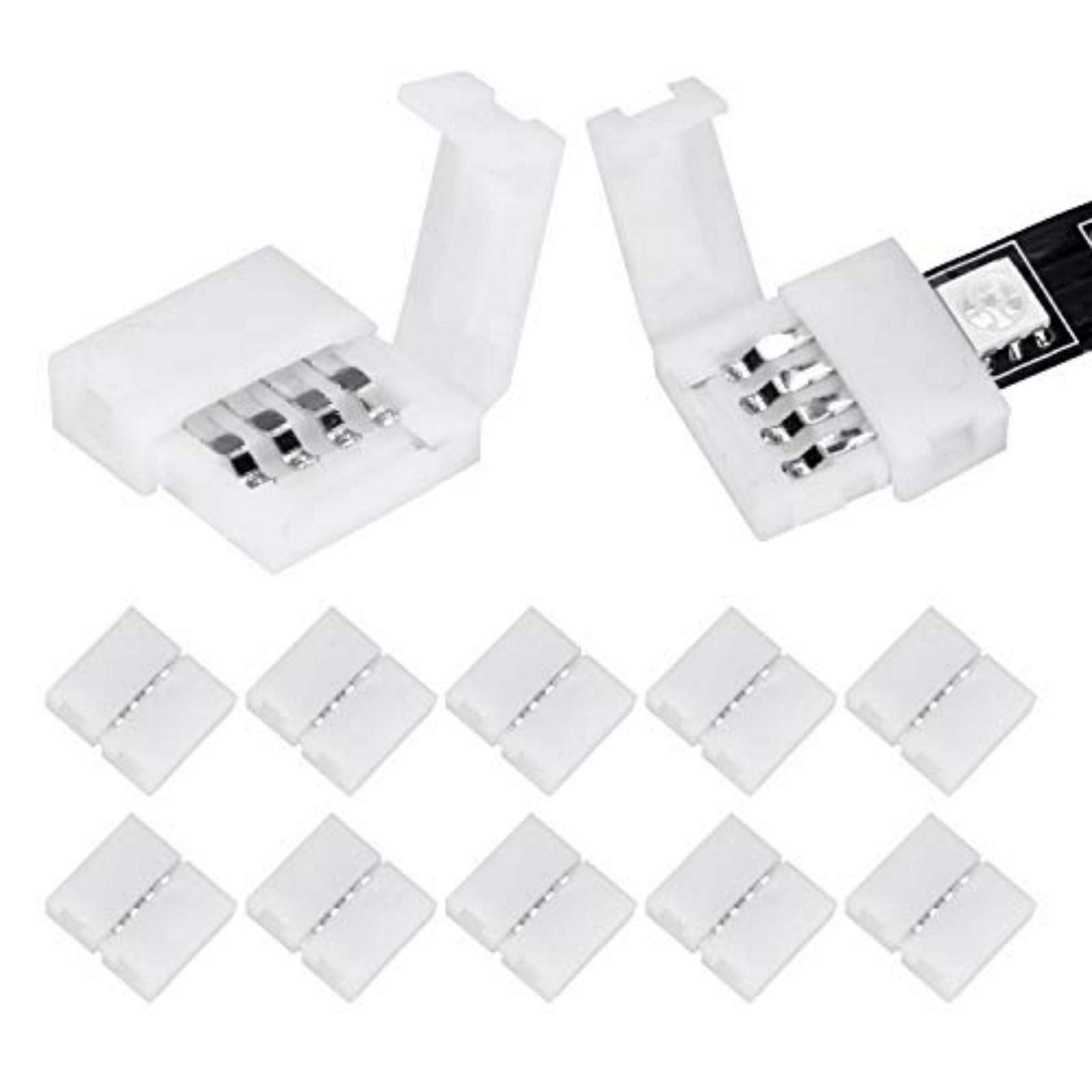 WENHSIN 10er-Pack 4-Pin RGB-LED-Streifenverbinder 10mm kabellos lückenlos lötfrei Adapter Klemmverlängerung für SMD 5050 Multicolor Streifen