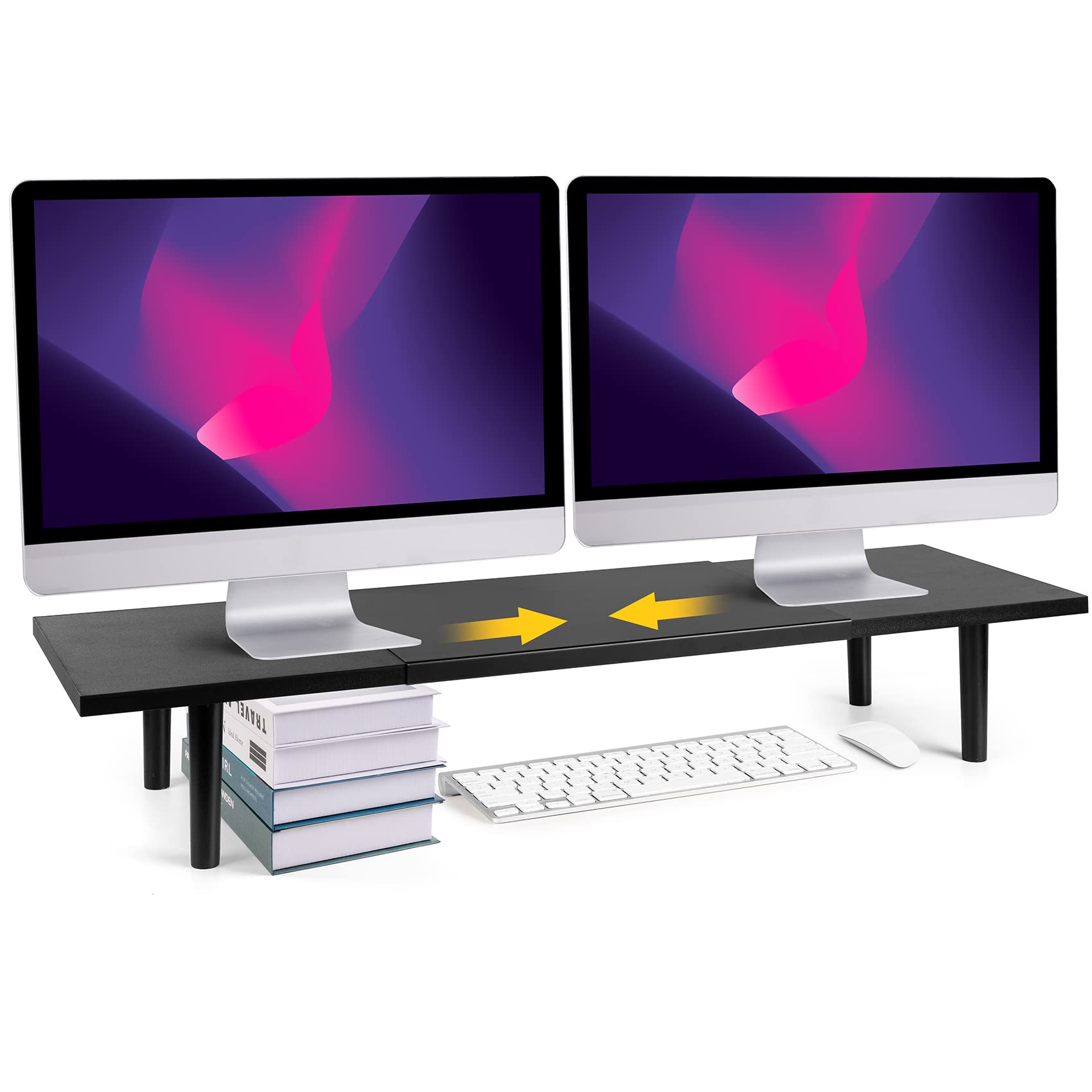 Across-Star حامل شاشة مزدوج للكمبيوتر - رافع مكتب قابل للتعديل بطول 32-40 بوصة، رافع شاشة كمبيوتر كبير لشاشتين، منظم أرفف مكتب وحامل رفع للكمبيوتر/اللابتوب/الكمبيوتر المكتبي/الطابعة/التلفزيون أسود