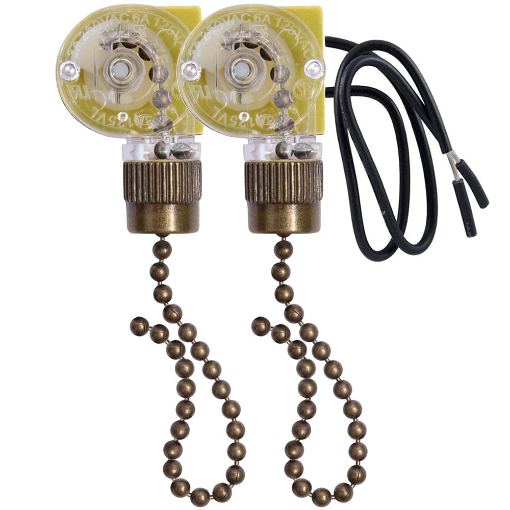 Akahttbn Deckenventilator-Lichtschalter Zing Ear ZE-109 Zweidraht mit Zugketten für Ventilatoren, Lampen und Wandleuchten – Zugkettensteuerung Ersatz Ein-Aus, 2 Stück Bronze
