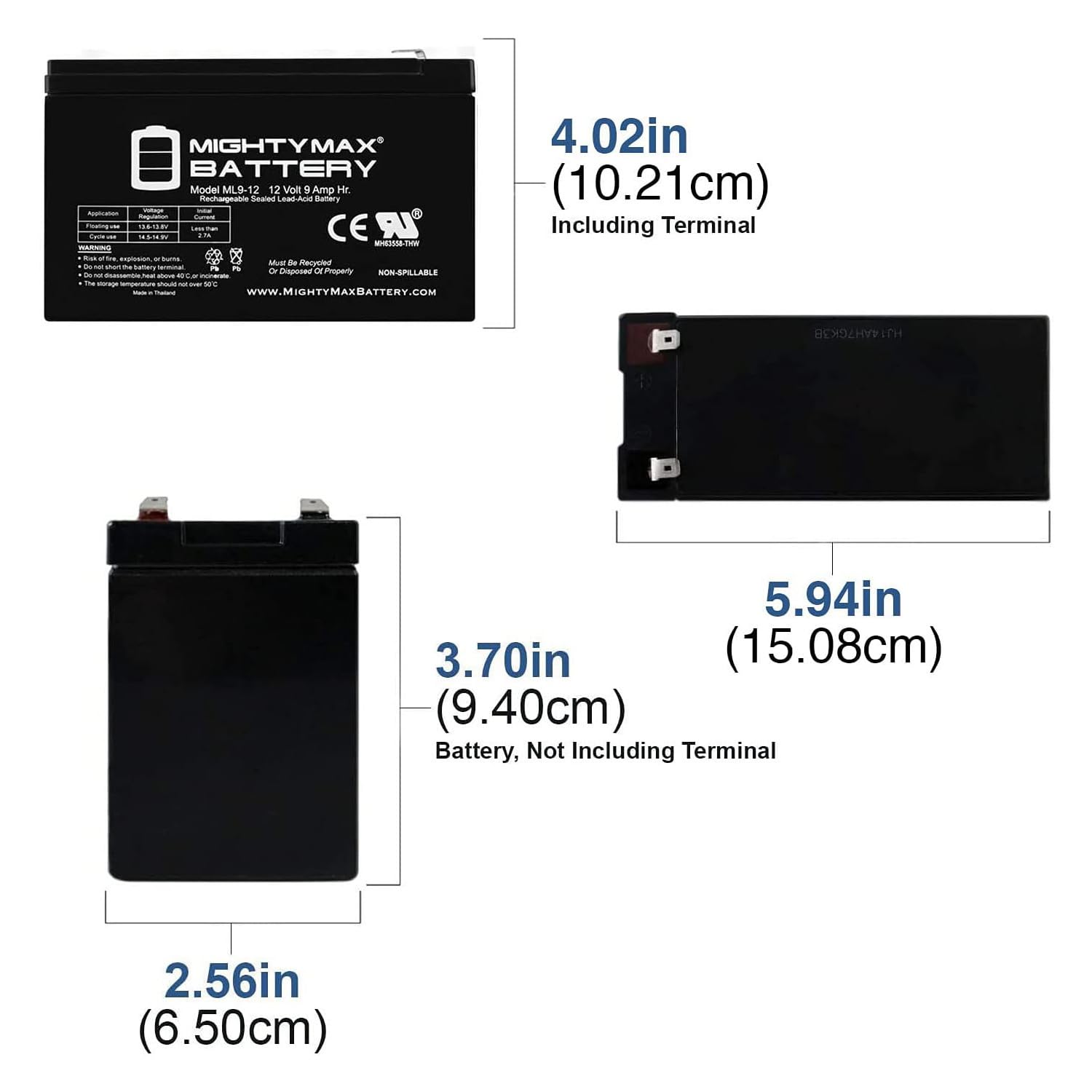 ML9-12 - 12 Volt 9 AH, F2 Terminal, Rechargeable SLA AGM Battery,Pack of 1
