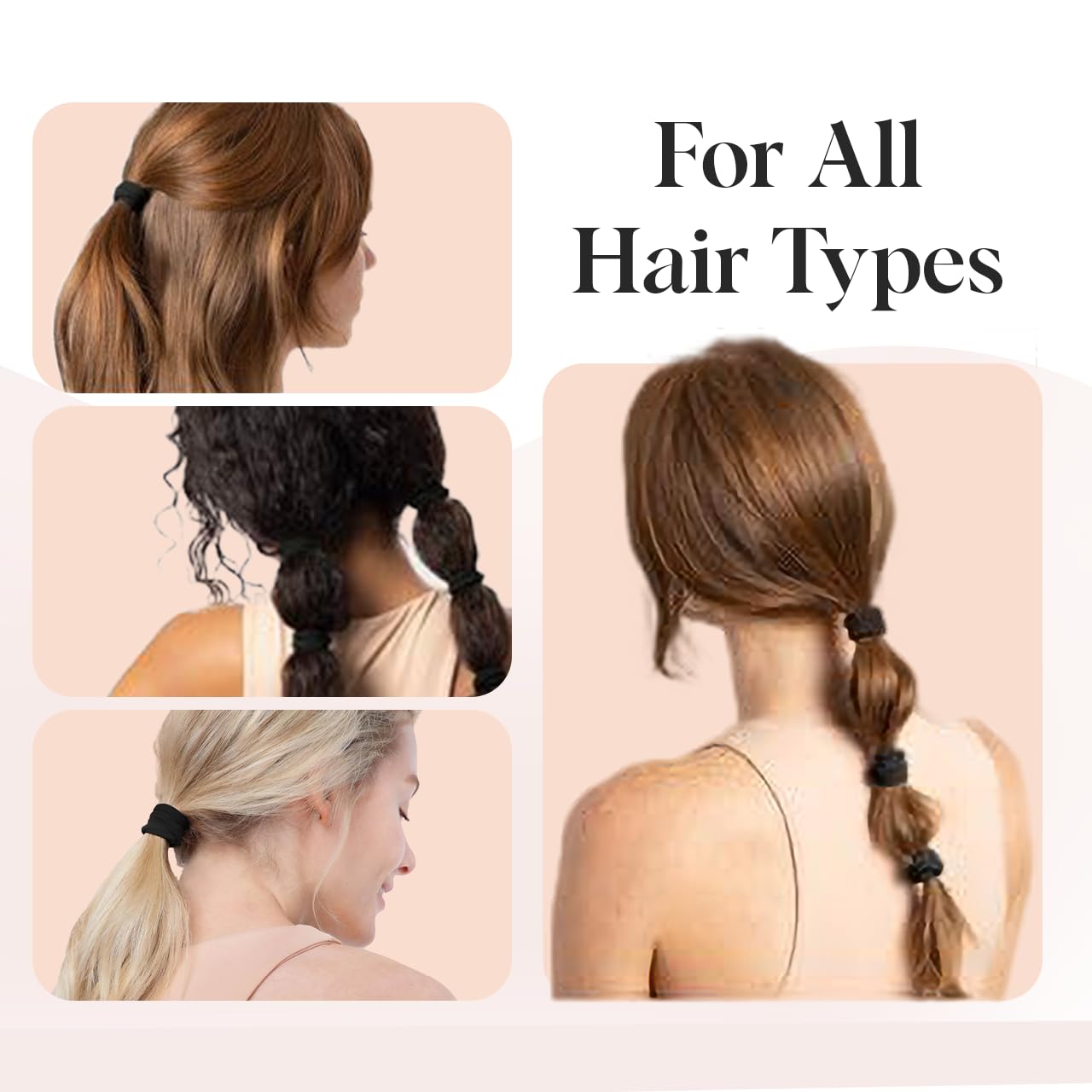 Kitsch Nylon Hair Ties No Damage - Stretchable Elastics for Strong All-Day Hold, Ponytail Holders | Hair Accessories for Women & Girls - Black, 12 Pcs