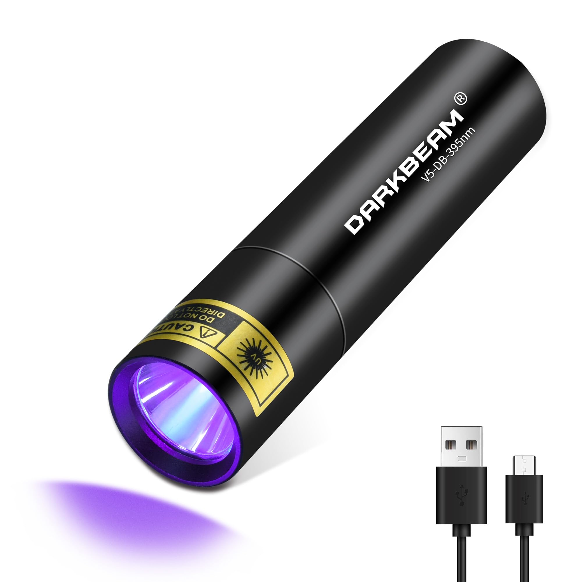 DARKBEAM Taschenlampe UV Schwarzlicht 395 NM, Mini und dennoch leistungsstark, USB-C LED wiederaufladbare Woods-Lampe, Ultraviolett-Taschenlampen für Haustier-Hundeurin, Fleckenerkennung/Harzhärtung/Leuchtmittel