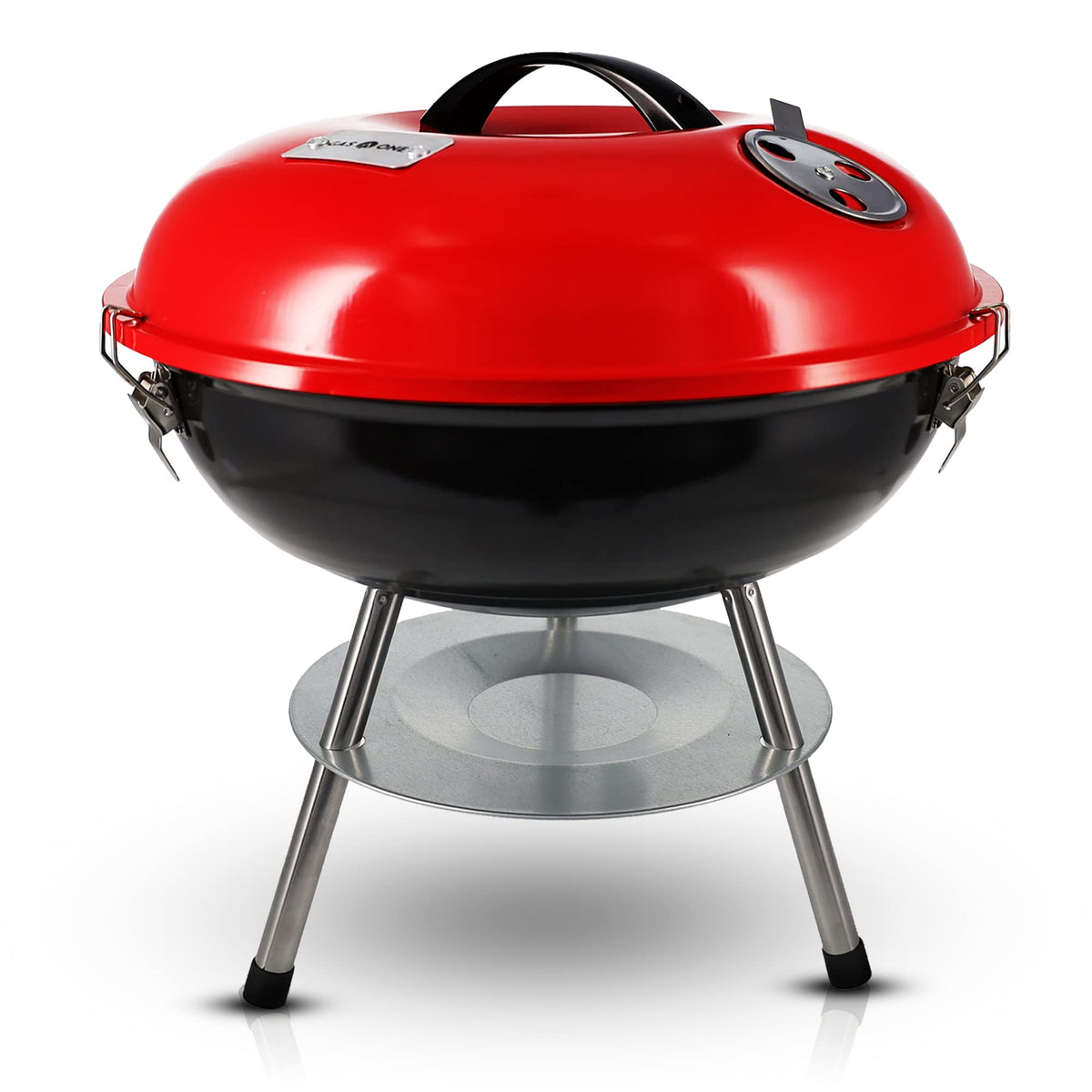 Gas One - 14-inch Portable Barbecue Grill with 3-Point Locking Lid for Heat Preservation - Dual Venting System - Small Charcoal Grill for Backyard, Camping, Boat
