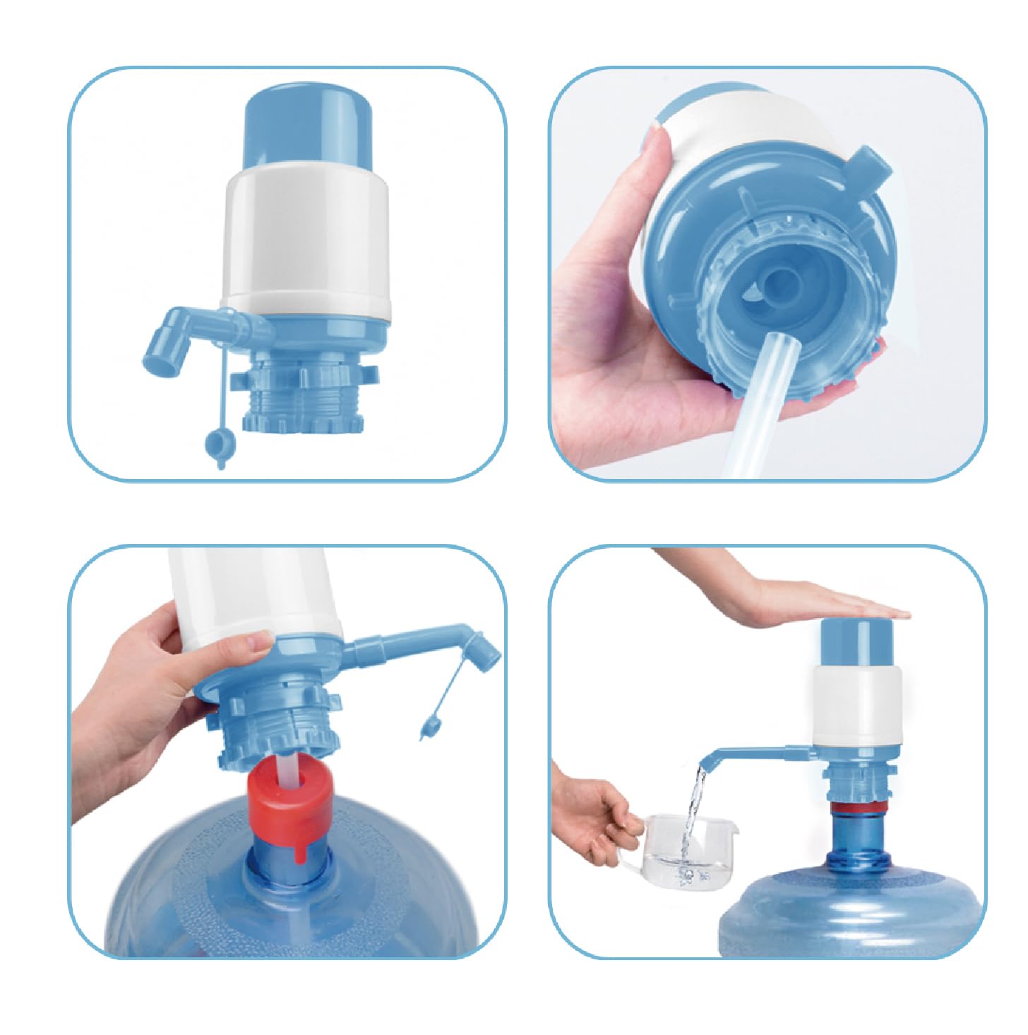 Water Bottles Dispenser Blue Manual Hand Pressure Drinking Fountain Pressure Water Press Pump