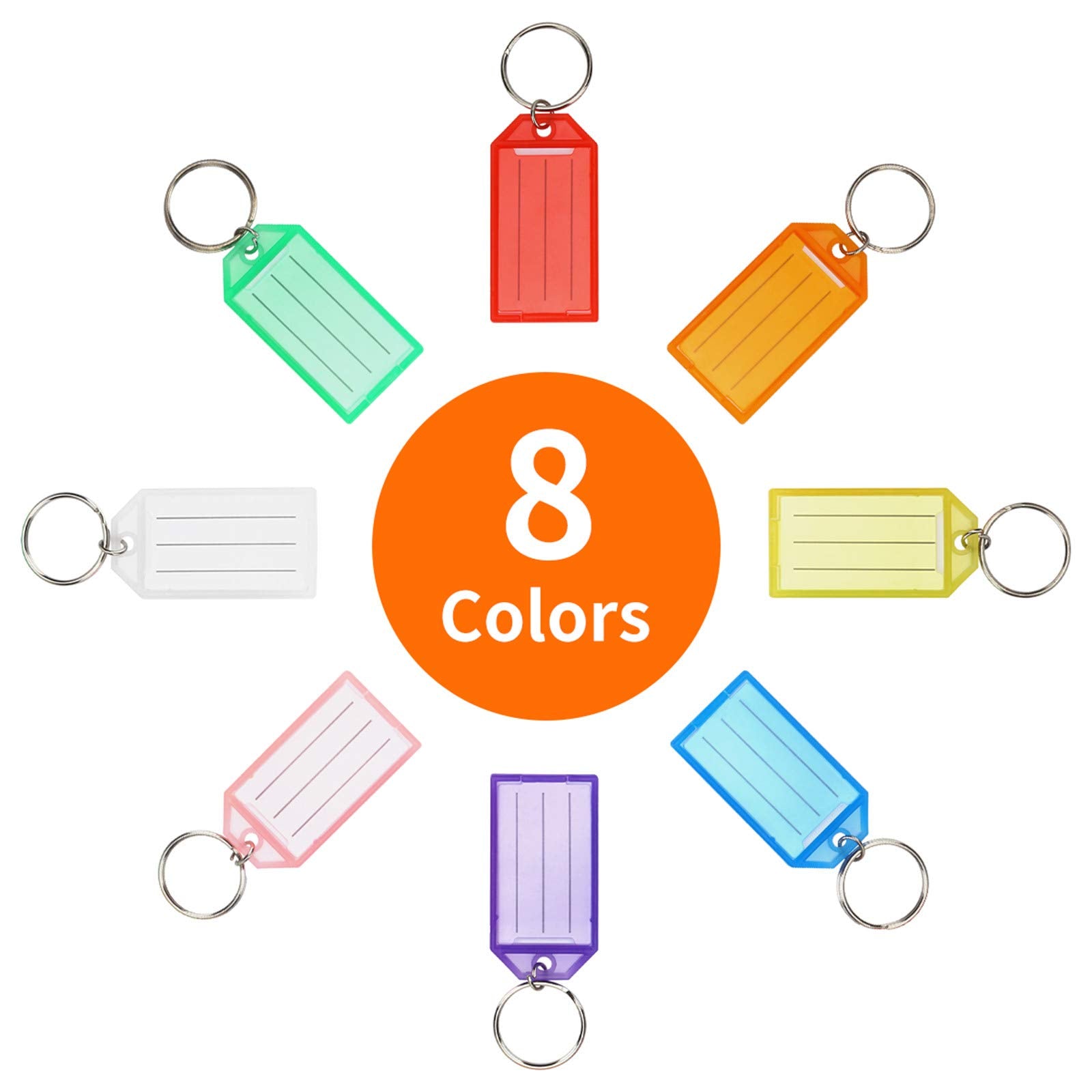 Cuttte 16 Pack Plastic Key Tags, Key Labels with Ring and Label Window, 8 Colors