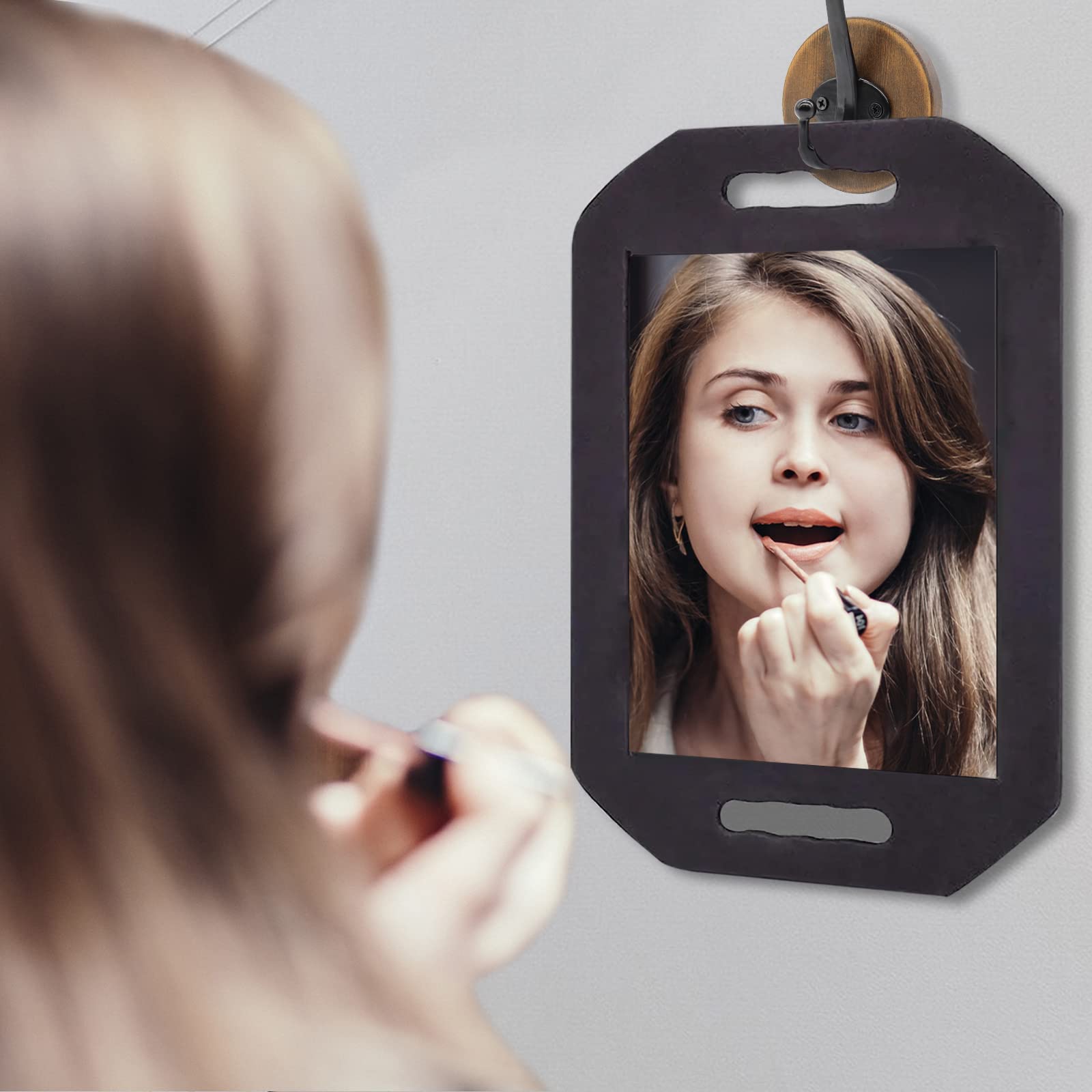 Feisate Barber Mirror Handheld Foam, Salon Large Foam Hand Mirror with Double Handle, Square Barbershop Handheld Mirror, Black