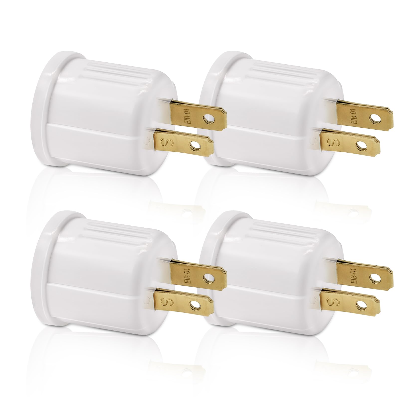 Steckdosenadapter, Einsteckbare Lampenfassung, Wandelt Steckdose in Glühbirnenfassung um, Polarisierte 2-polige Steckdose zu E26 E27 Schraubsockel, 660 Watt, 125 Volt, UL-gelistet (4 Stück)