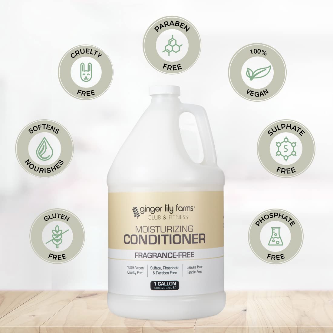 Ginger Lily Farms Club & Fitness Moisturizing Conditioner for Dry Hair, 100% Vegan & Cruelty-Free, Fragrance Free, 1 Gallon (128 fl oz) Refill