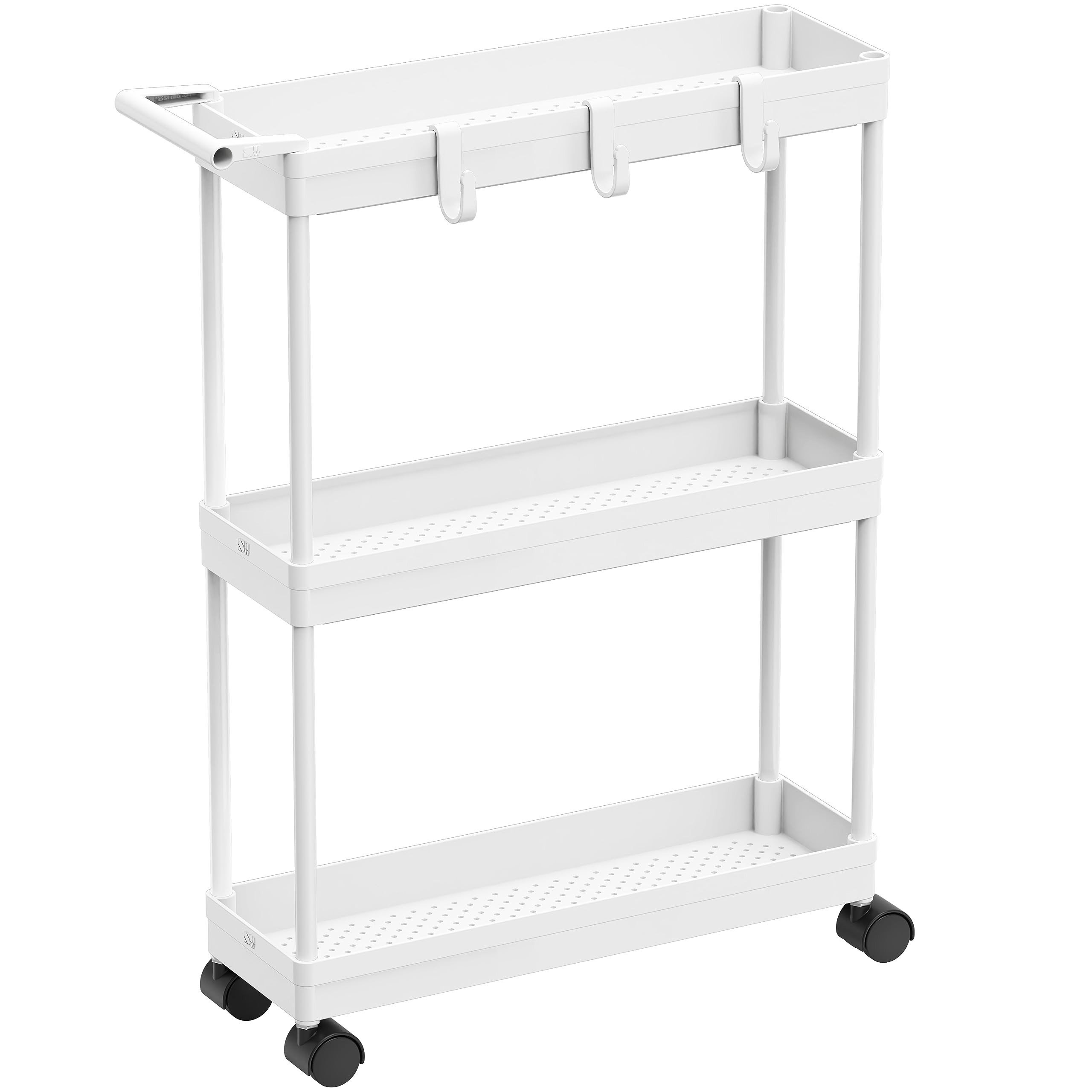 Simple Houseware 3-Tier Slim/Narrow Storage Cart with Handle, 5.5'' Wide x 26.5'' Height Rolling Organizer for Kitchen, Bathroom, Laundry Room - White