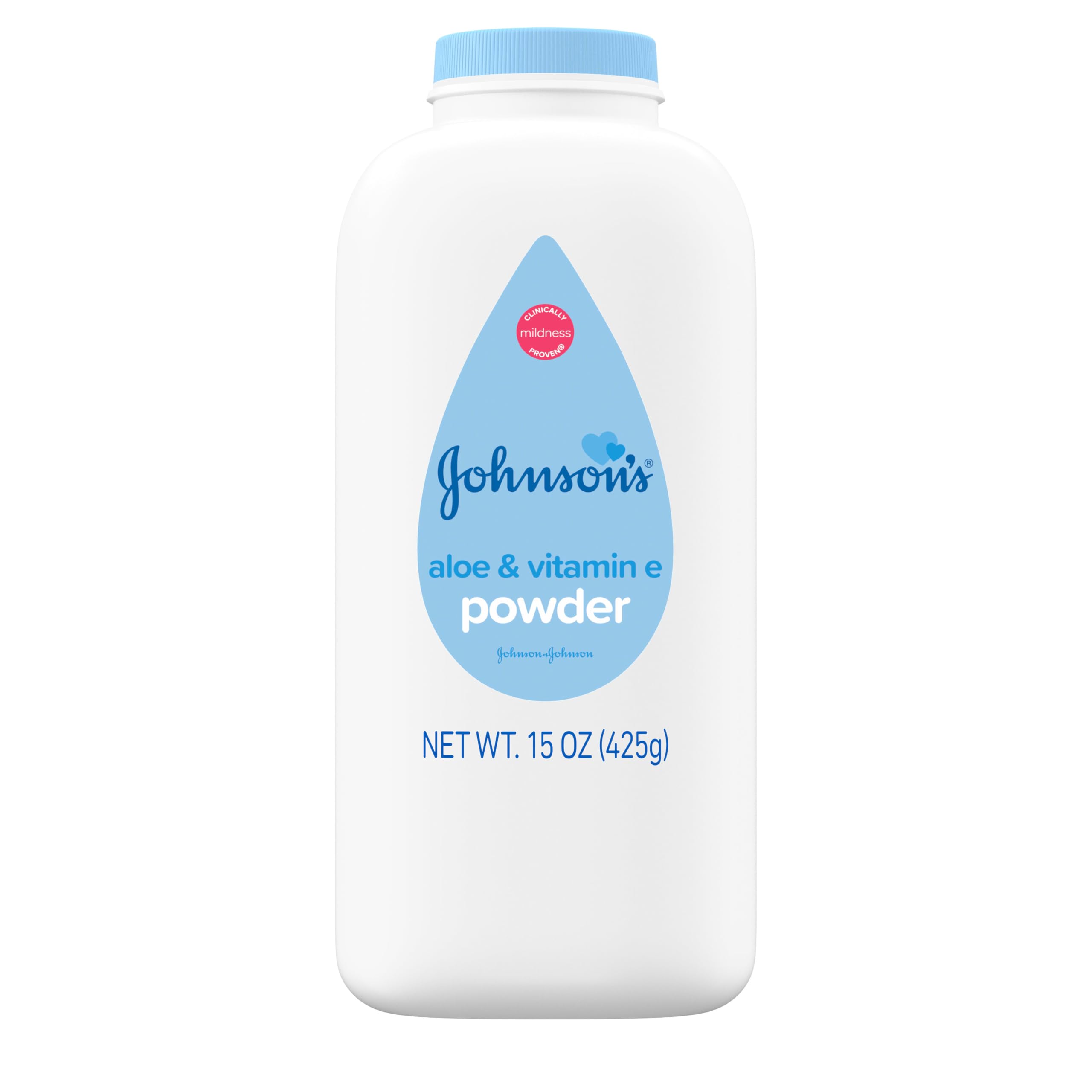 Johnson's Babypuder mit Maisstärke natürlichen Ursprungs, Aloe & Vitamin E für zarte Haut, hypoallergen, ohne Parabene, Phthalate & Farbstoffe für sanfte Babypflege, 425 g