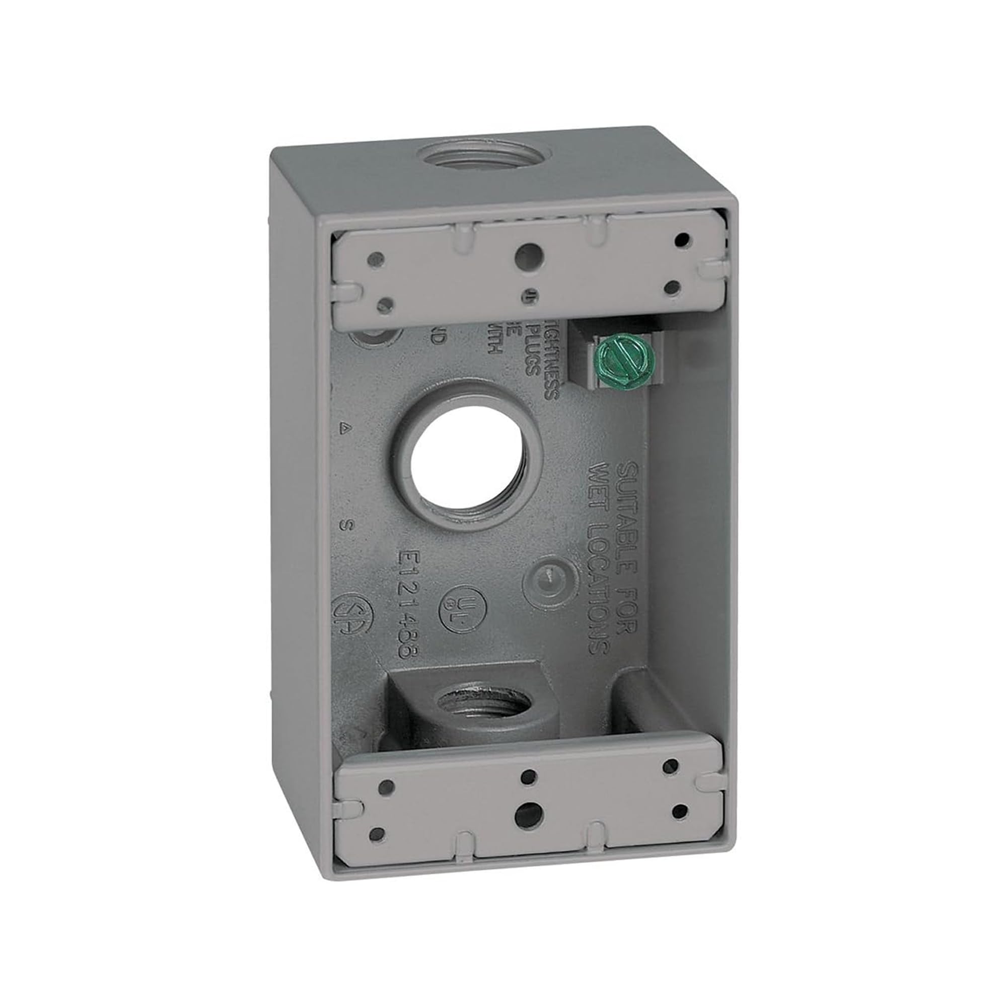 SIGMA ENGINEERED SOLUTIONS 14250 Metall-Steckdosenkasten, wetterfest, einfach zu montierender Stecker- und Steckdosenschutz, Grau, (3) 1/2-Zoll-Bohrungen, 1-fach-Dose