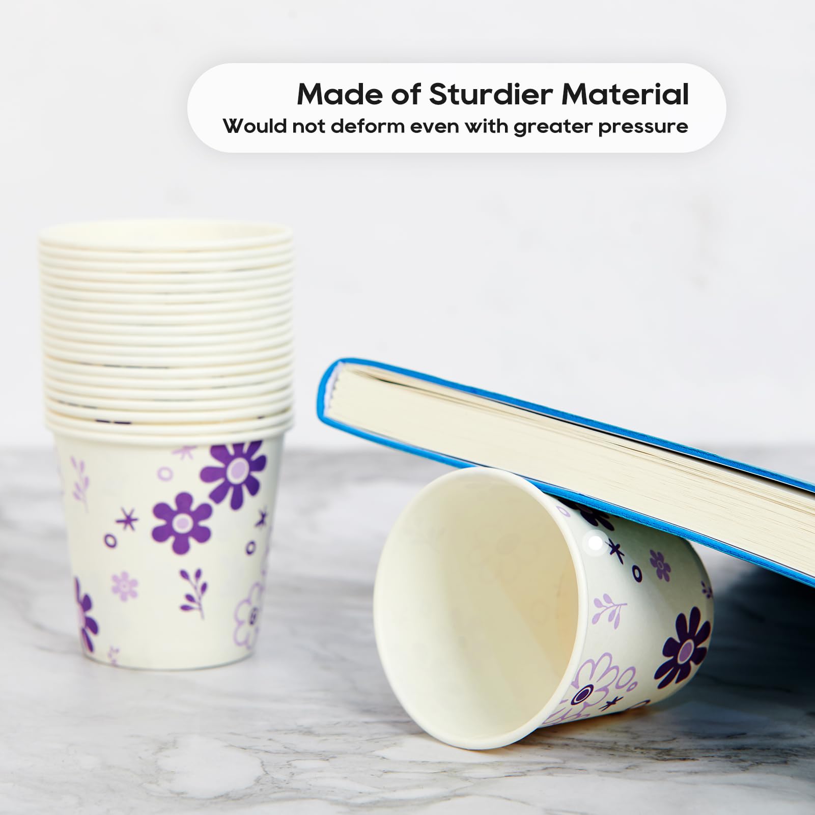 [300 Pack] 3oz Disposable Bathroom Cups, Paper Mouthwash Cups, Cold Disposable Drinking Cup for Party, Picnic, BBQ, Travel, and Event, Purple Floral