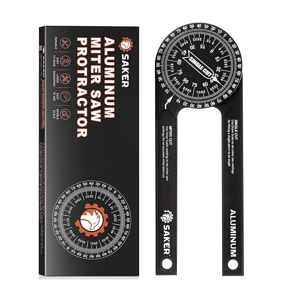 Saker Gehrungssägen-Winkelmesser | 7-Zoll Aluminium-Winkelmesser mit Präzisionslaser – Innen- und Außenwinkelmesser für Schreiner, Klempner und alle Bauberufe (Schwarz)