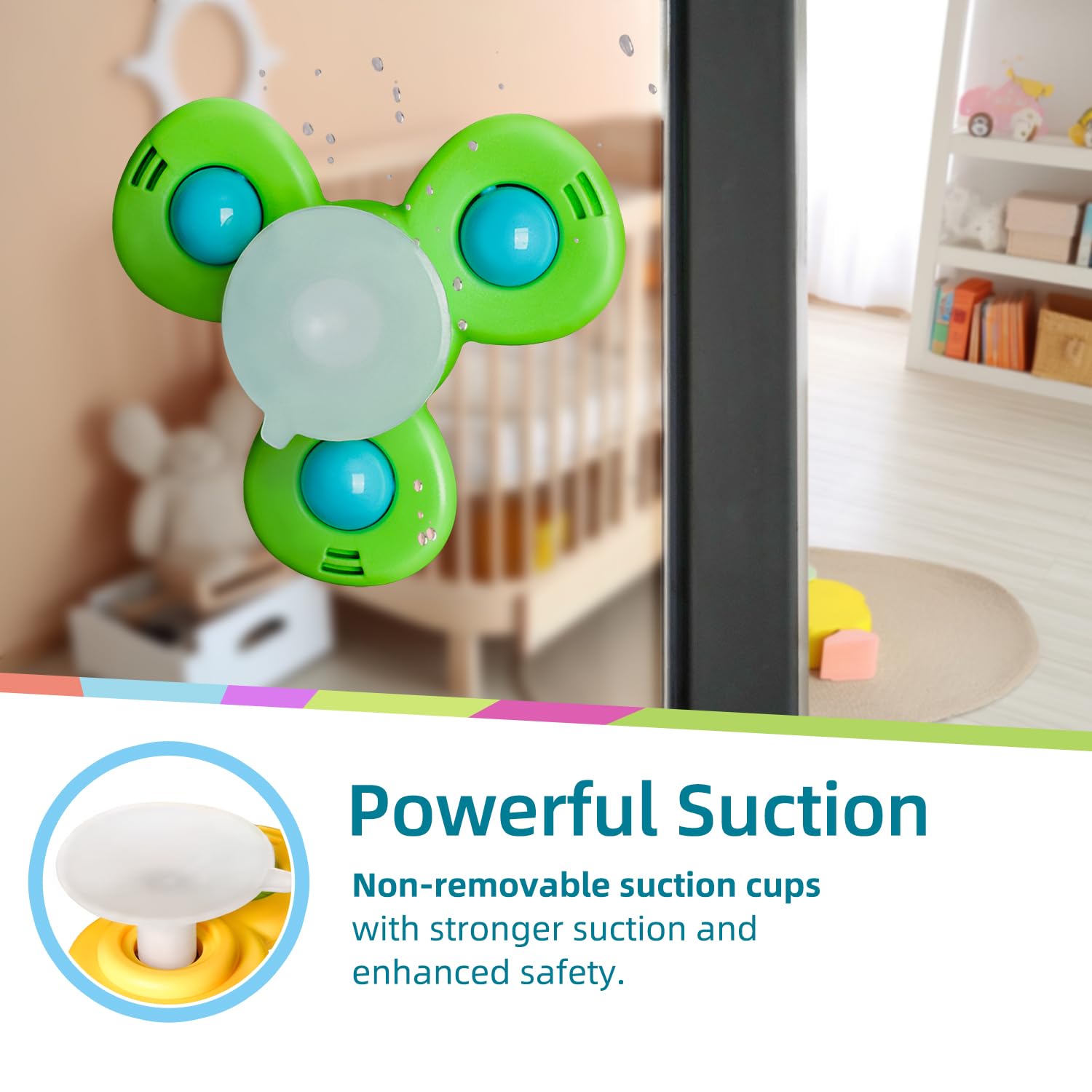 LiKee Strong Suction Cup Fidget Rotating Sensory Bath Toys for Baby, Airplane Car Travel Table & Window Toys for Toddler Boys and Girls, 12+ Months