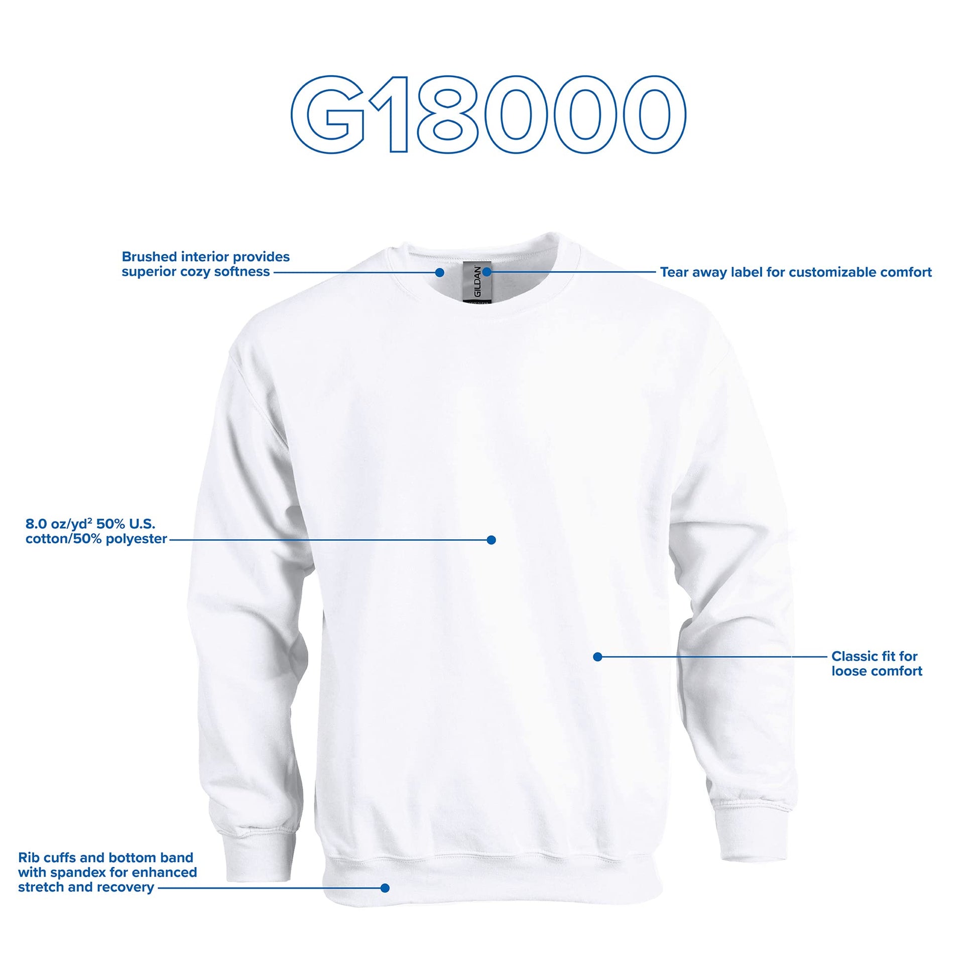 Gildan Adult Fleece Crewneck Sweatshirt, Style G18000, Multipack, White (1-Pack), Large