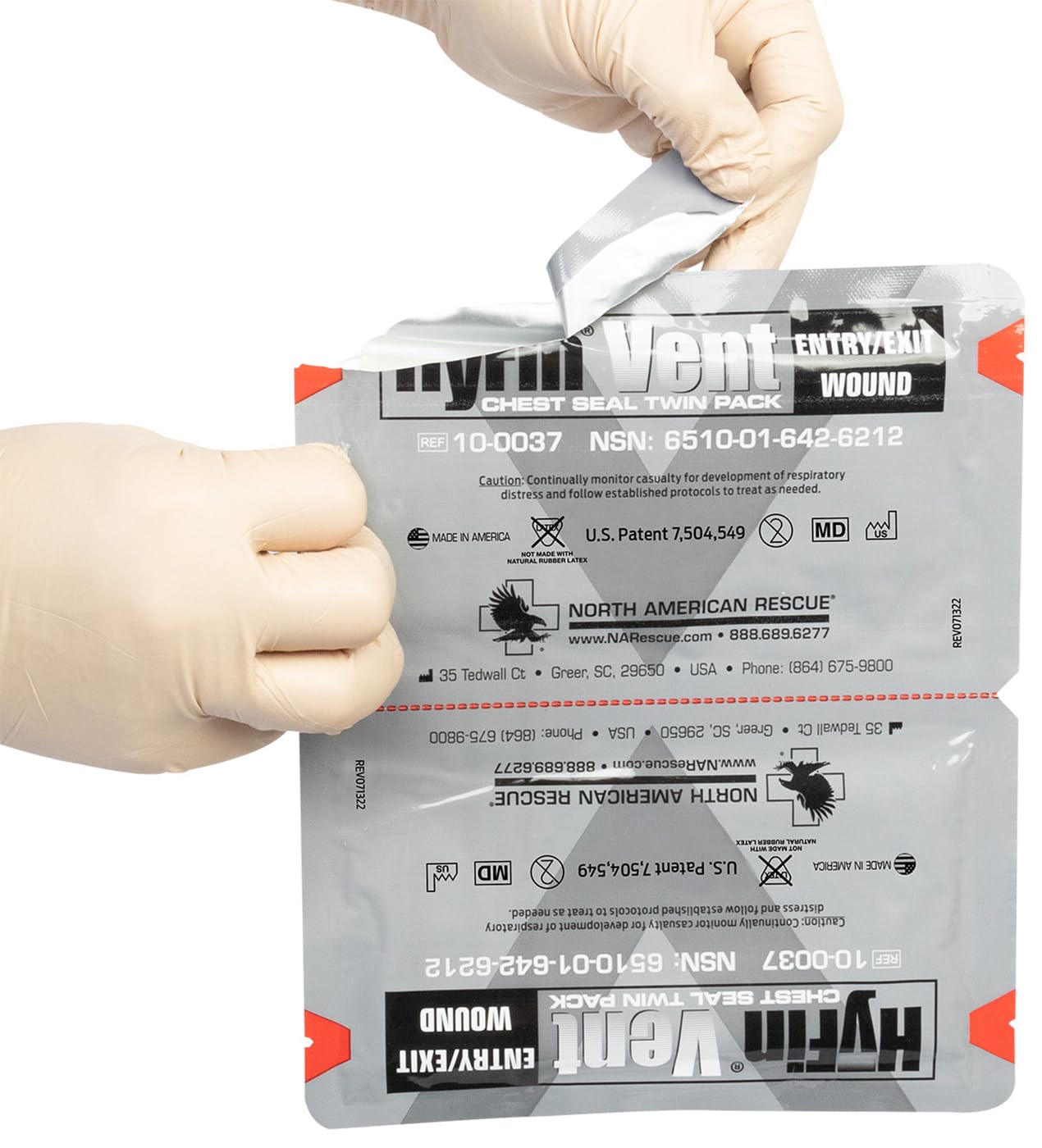 North American Rescue HyFin Vent Chest Seal (Twin Pack) NAR Vented Wound Chest Seals for Trauma, Wounds (10-0037)