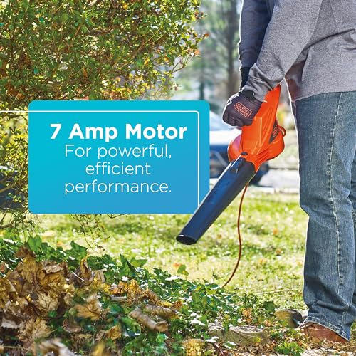 BLACK+DECKER Electric Leaf Blower, Handheld Blowers for Lawn Care, Lightweight, 180 MPH 7-Amp (LB700)