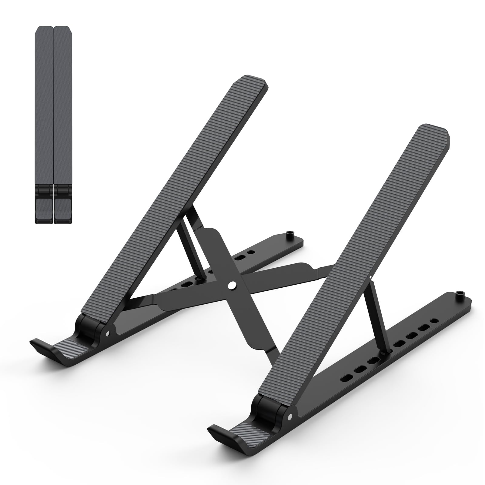 Tonmom Laptop Stand for Desk, Adjustable Laptop Riser ABS+Silicone Foldable Portable Notebook Holder, Ventilated Cooling Notebook Mount Computer Stand for 10-15.6" Laptops,Tablets-Black