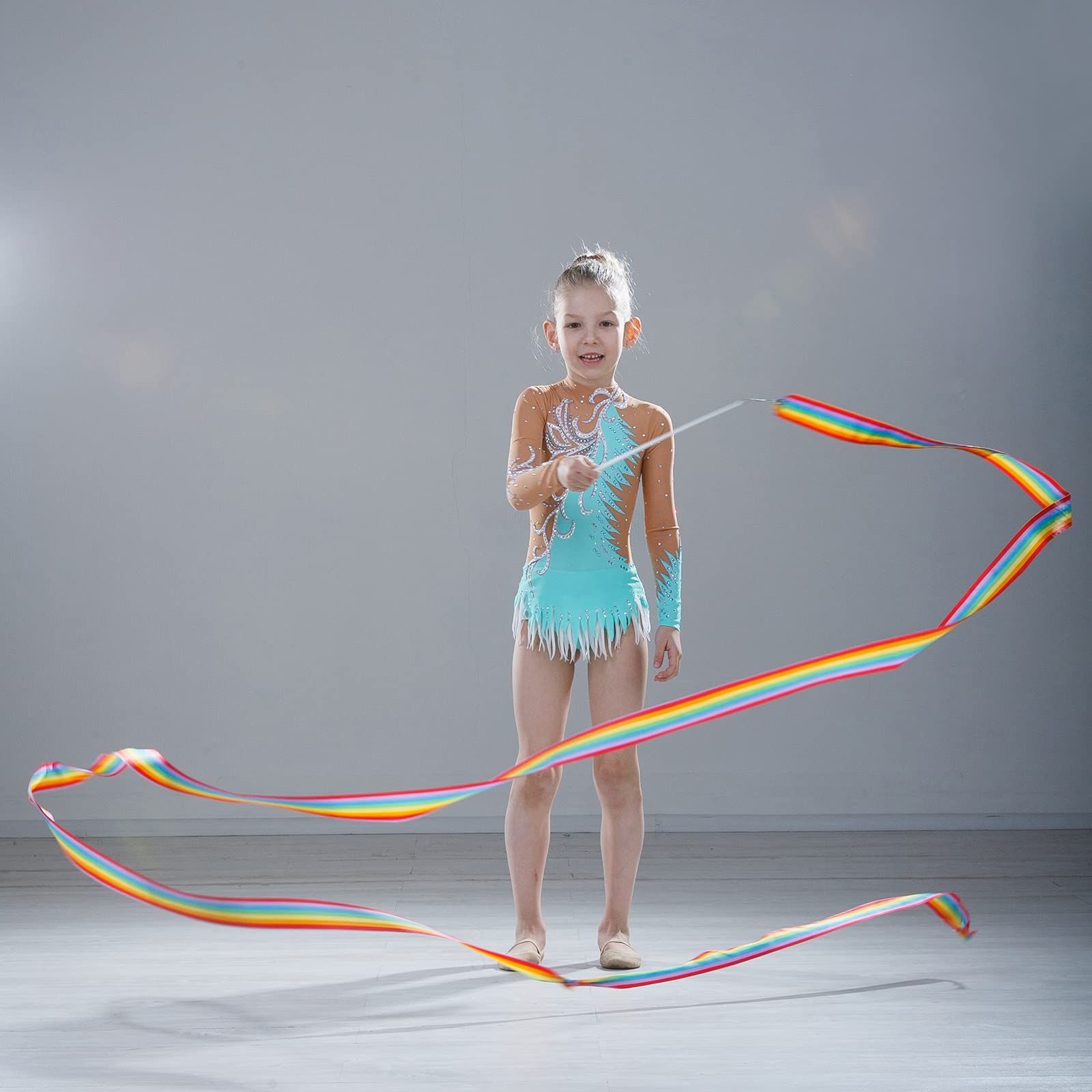 YGEOMER 12pcs Dance Ribbons, Rainbow Gymnastics Ribbon Wands for Kids Dancer, Dance Twirling Sticks Batons Streamers for Artistic Dancing, Talent Shows Dance Floor Party Props