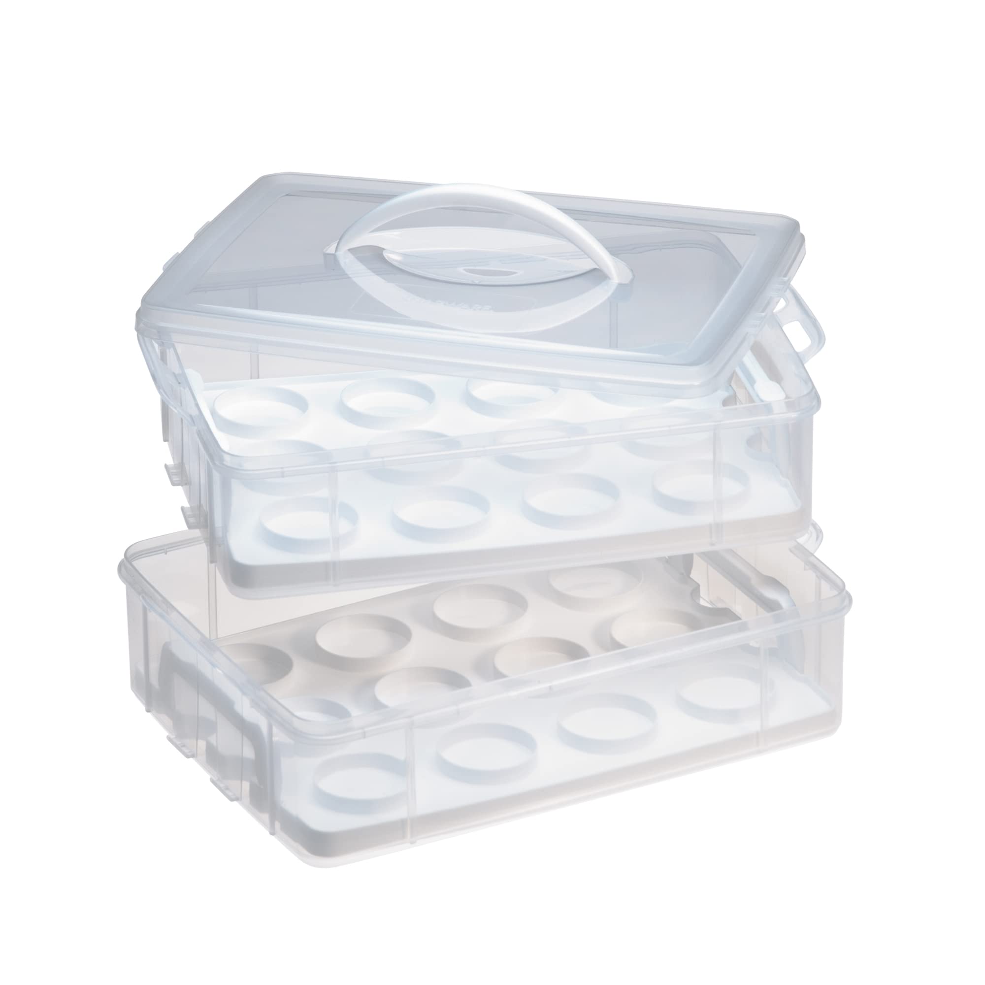 Snapware (2-Layer, 24 Cupcakes Plastic Detachable Cupcake Carrier Storage Container With Lid and Handle, Freezer Dishwasher Microwave Safe