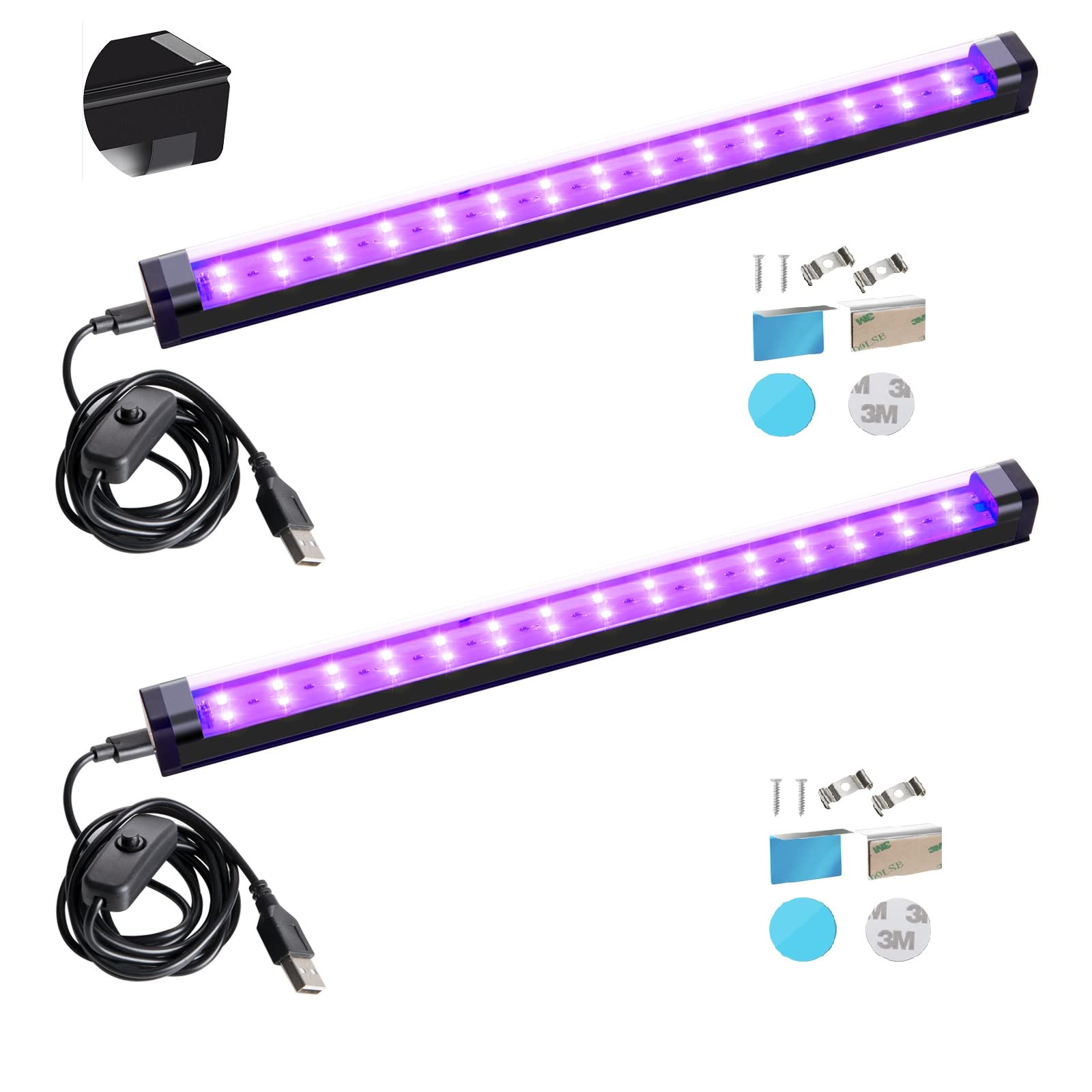 Schwarzlichtleiste 10W 30cm LED UV-Lichtleiste für fluoreszierende Wandteppiche, Poster, Körperbemalung, Leuchtparty UV-Streifen für Vitrinen und Displays, magnetisch THLITURE 2er-Pack