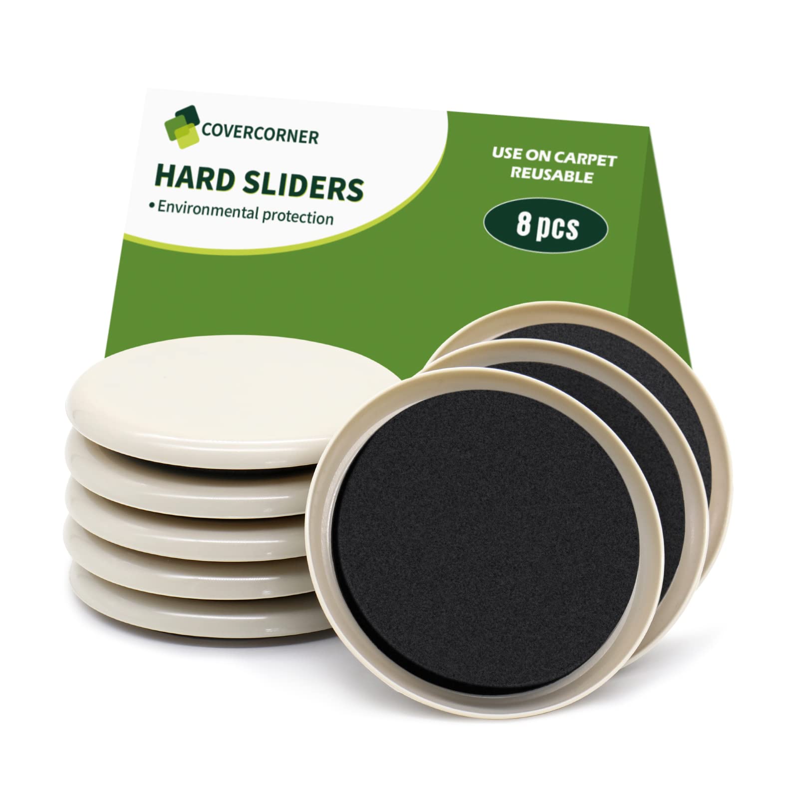 COVERCORNER Furniture Sliders for Carpet 8 قطع – 3 1/2 بوصة منزلقات تحريك الأثاث واقيات أرجل الكراسي والأرضيات – حرك أثاثك بسهولة وأمان (للسجاد)