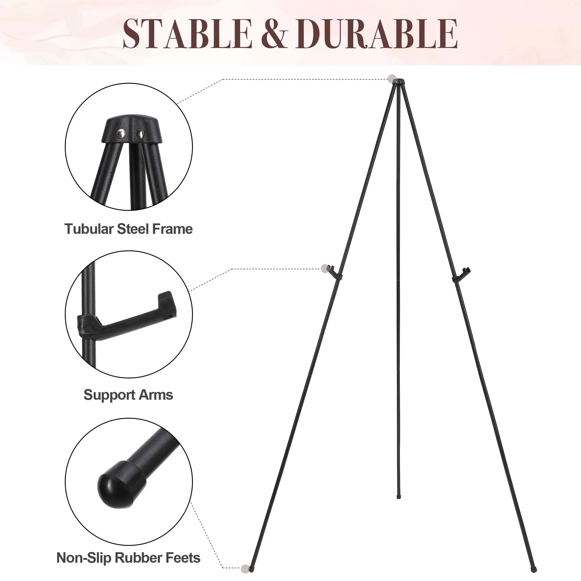 DDEAT Easel Stand for Wedding Sign & Poster 63'' Easels for Display Portable Art Easel for Floor Adjustable Metal Easel Black