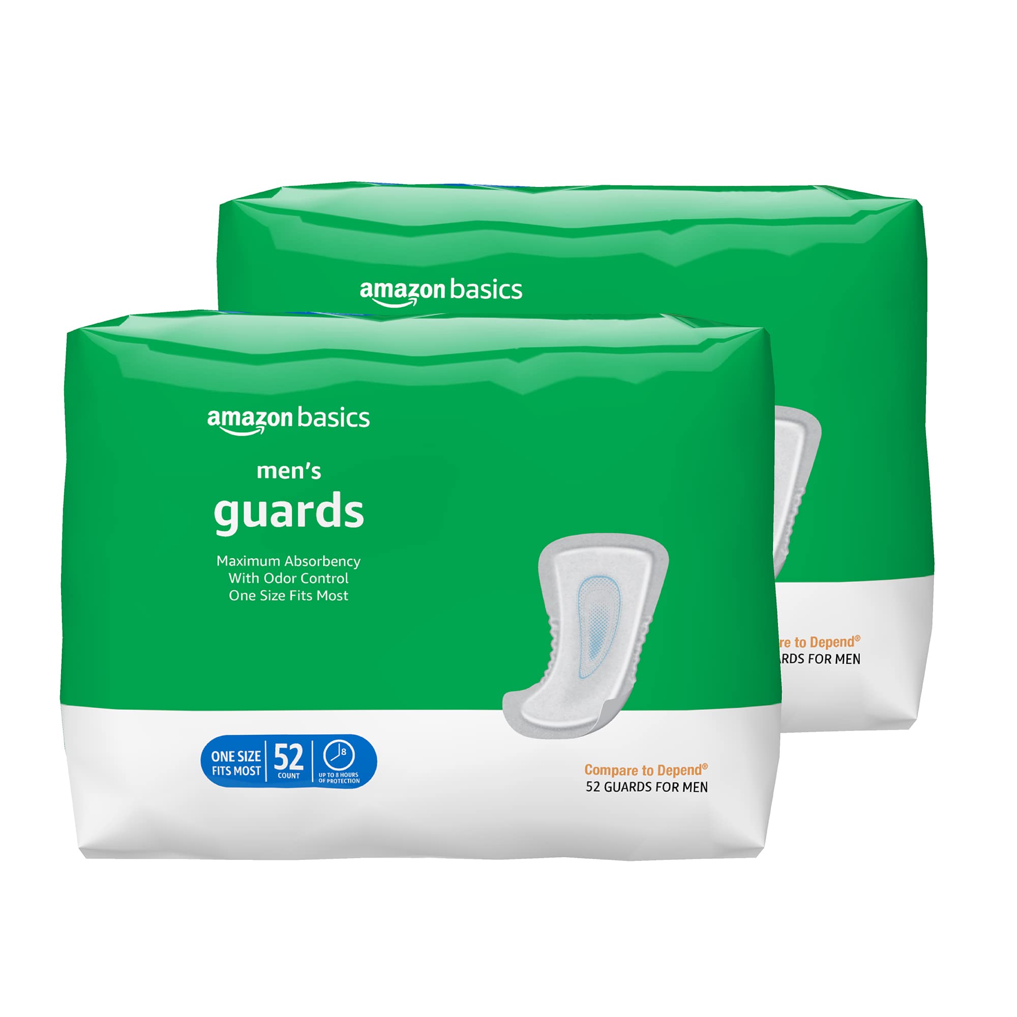 Basics Men's Incontinence Guards, Maximum Absorbency, 104 Count, (2 Packs of 52)