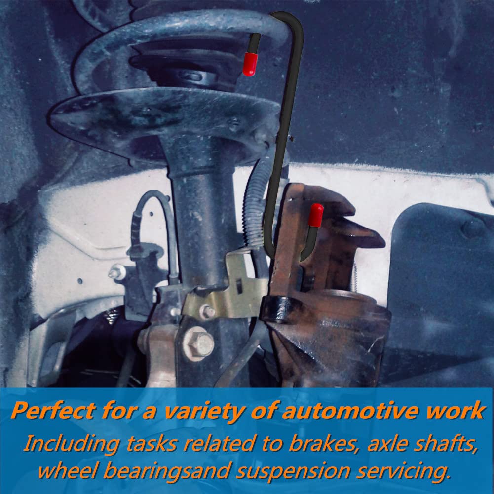 2 PCS Brake Caliper Hanger Hooks with Red Rubber Tips,Auto Brake Caliper Compression Tool,Automotive Tool for Braking,Axle,Bearing,Suspension Work,Car Tools Gifts for Men,Dad (Black)