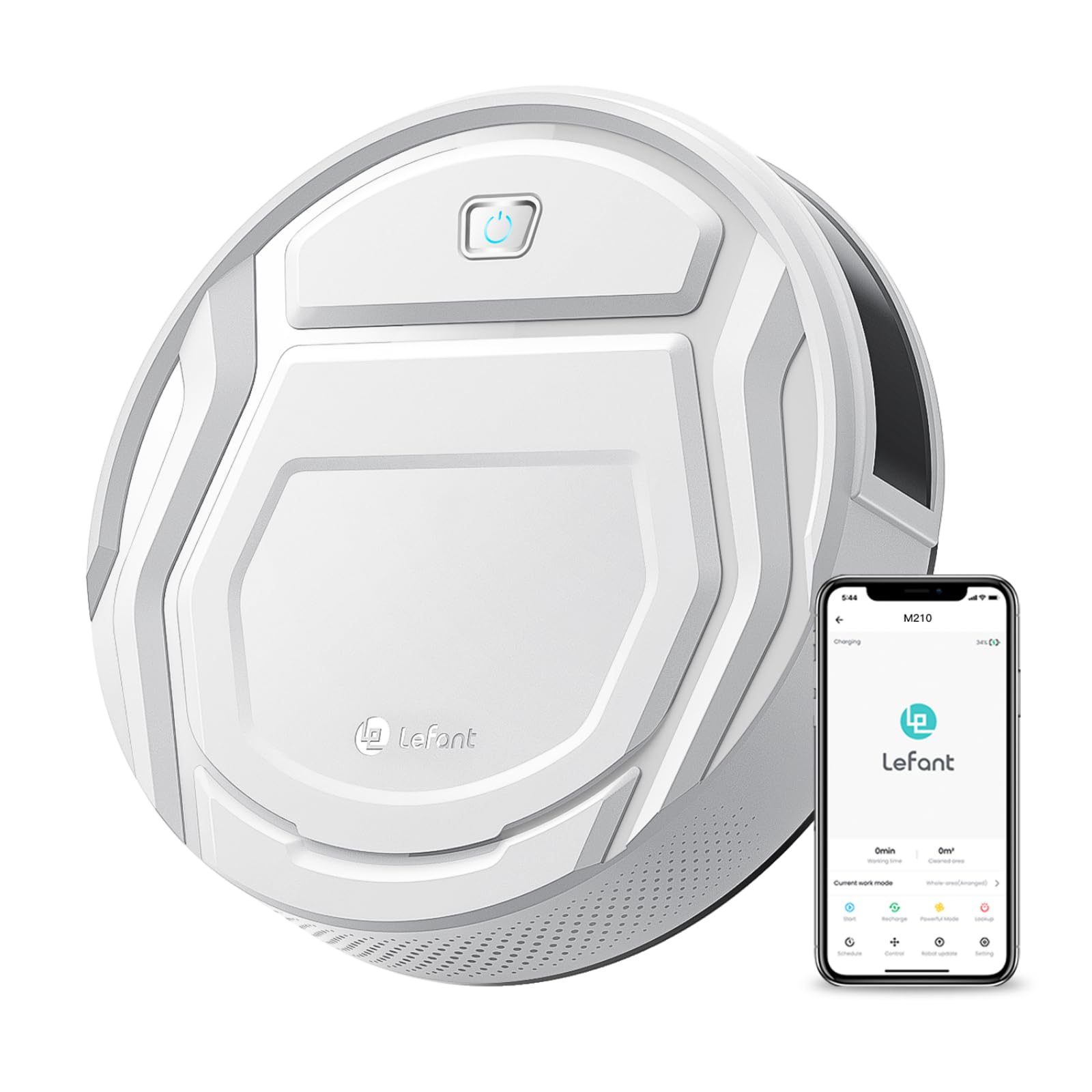 Lefant Saugroboter, starke Saugkraft, 120 Min. Laufzeit, schlank, geräuscharm, automatisches Aufladen, Wi-Fi-/App-/Alexa-Steuerung, ideal für Tierhaare, Hartböden und tägliche Reinigung, M210