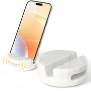 CHISELED ST DF SK Elegant and Versatile White Marble Phone Stand with Sound Amplification Round Phone Holder Function for Desk,Kitchen,Bathroom,and Bedside