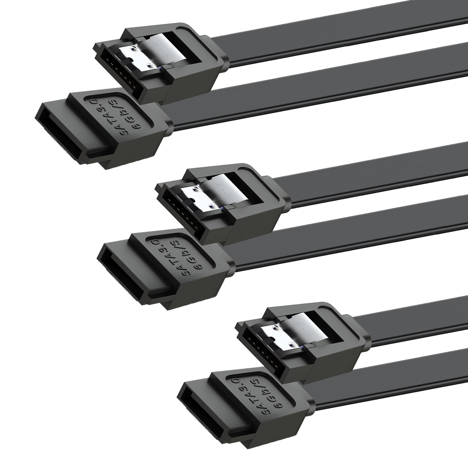 Mbiydeg SATA Cable III for SSD HDD Data,3 PCS 6Gbps Straight Angle 15 Inch Sata Data Cable Compatible for SATA Hard Drive CD Driver, CD Writer,Black