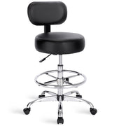 SUPERJARE Drafting Chair with Back, Adjustable Foot Rest Rolling Stool, Multi-Purpose Office Desk Chair, Thick Seat Cushion for Home Bar Kitchen Shop - Black