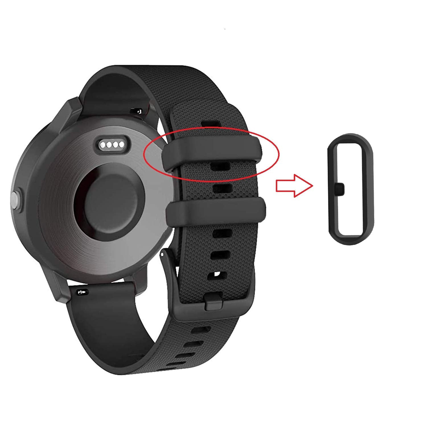 6-Pack Fastener Rings Compatible with Garmin Vivoactive 6 5 3/Forerunner 645 245 45 55 165/Venu Sq Sq2/Vivomove/Fenix 7S 6S 5S Band Keeper, Silicone Replacement Watch Band Loop/Holder/Clips