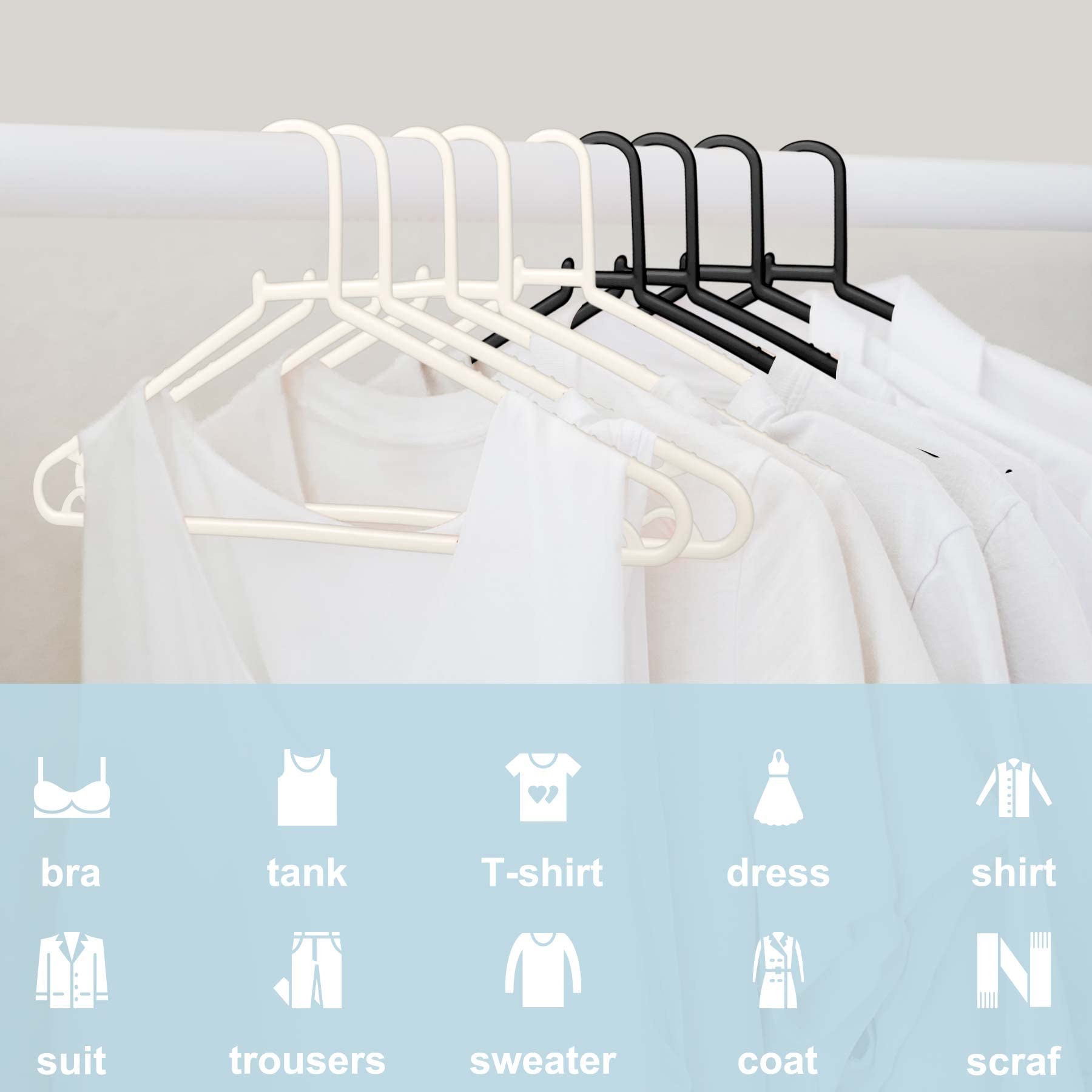 Byomostor Black Plastic Hangers 50 Pack, Light Weight Durable Clothes Hangers G-Shape Standard Size Non-Slip Coat Hanger Adult Clothes Hangers for Laundry & Everyday Use -Slim & Space Saving