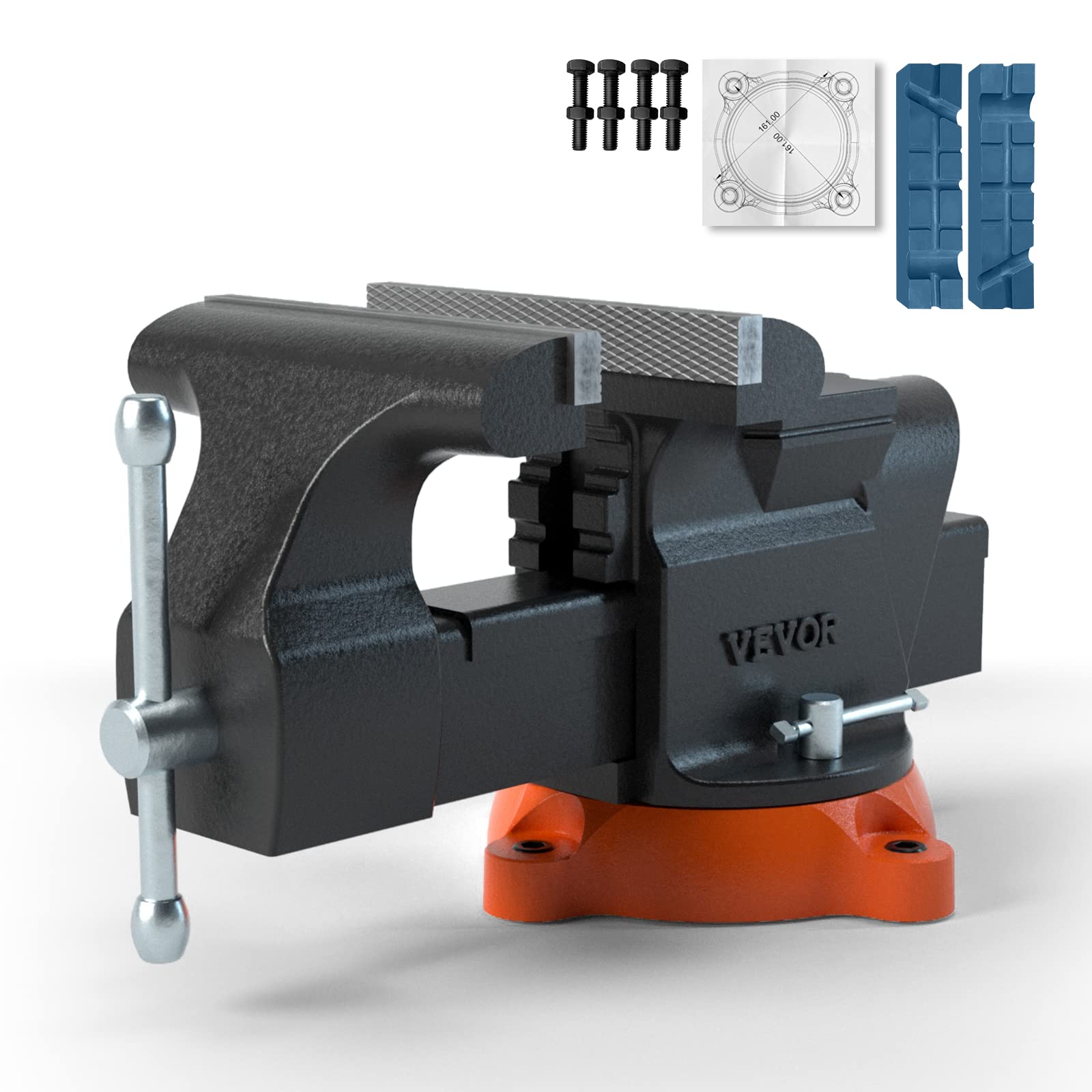 VEVOR Schraubstock, 15,2 cm Backenbreite, 15 cm Backenöffnung, 360-Grad-Drehfuß-Mehrzweckschraubstock mit Amboss, Hochleistungs-Werkbank-Schraubstock aus Sphäroguss mit Bolzen und Muttern, zum Bohren, Rohrschneiden