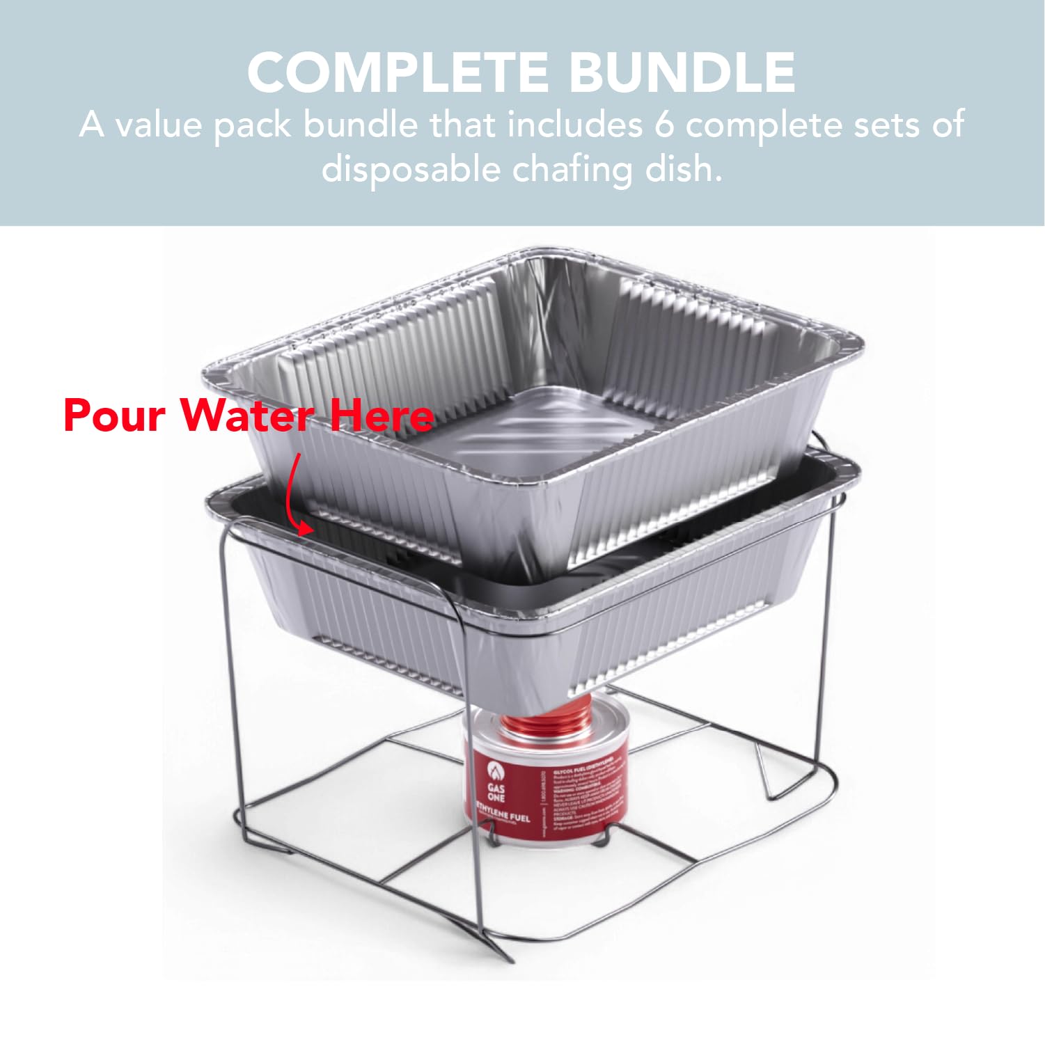 Alpha Living 6 Pack - Disposable Chafing Dish Buffet Set, Welded Body Food Warmers for Parties, Fuel Cans Complete Set, Half Size Pans, Warming Trays