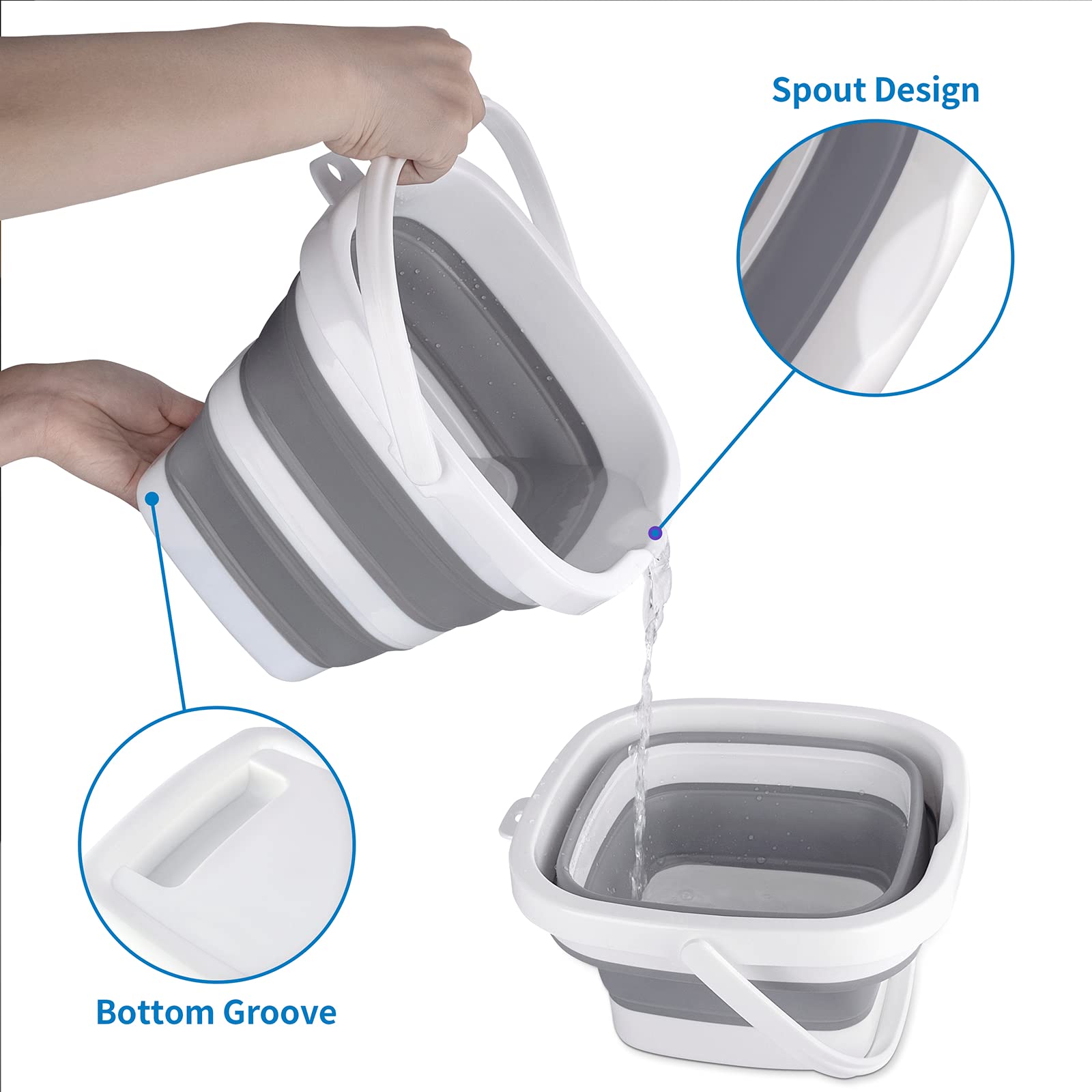 Craftend Collapsible Bucket, 5L 1.3Gallon Small Cleaning Mop Buckets for Household Outdoor Car Washing Tub Plastic Foldable Portable Camping Beach Sand Water Pot Pail Space Saving Square